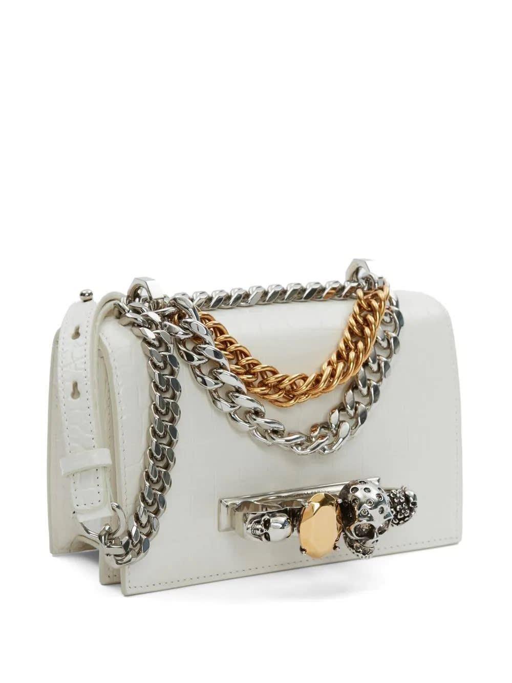 Mini Jewelled Satchel with Chain in Ivory