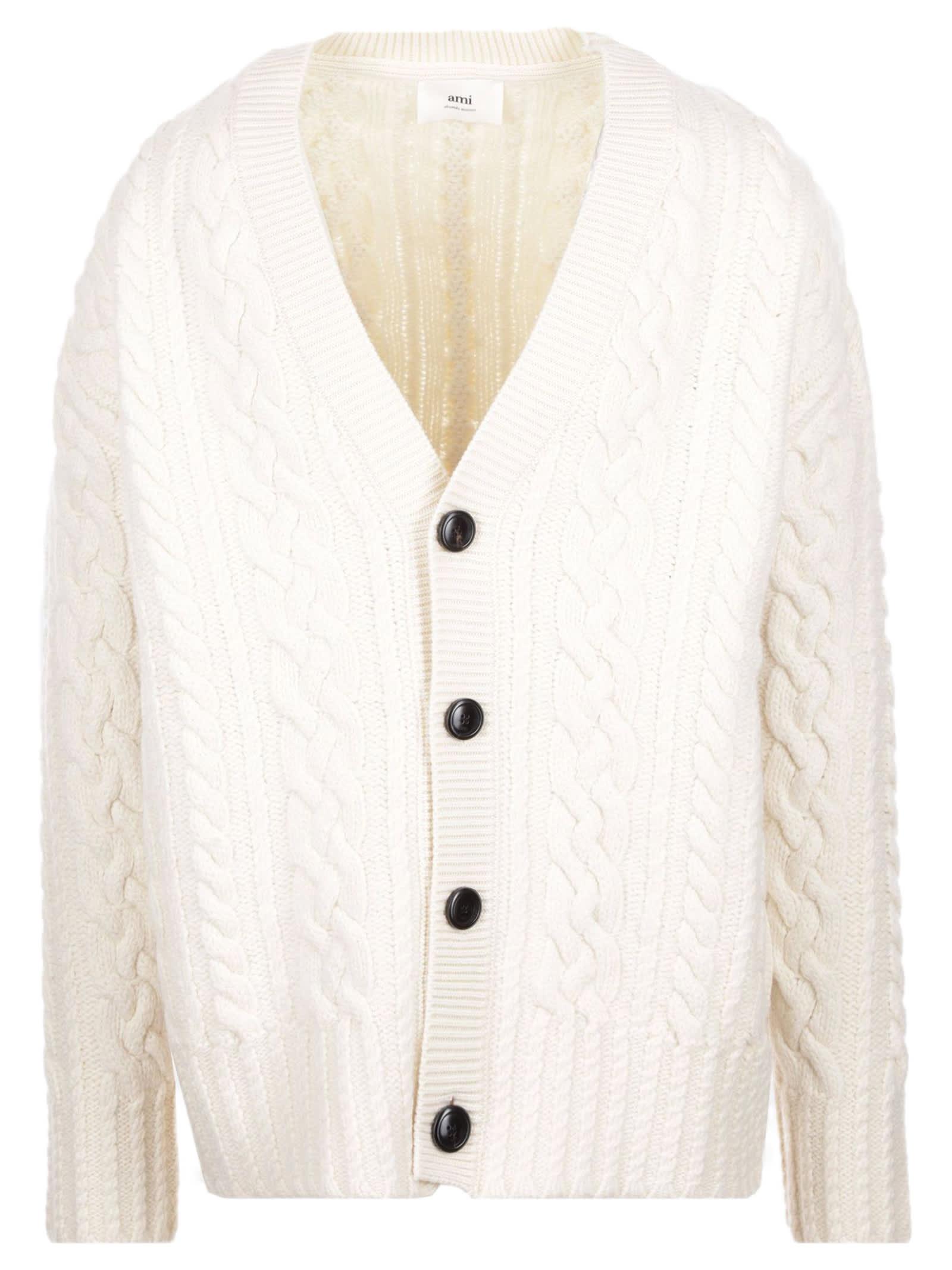 AMI White Virgin Wool Cardigan in Natural for Men Lyst