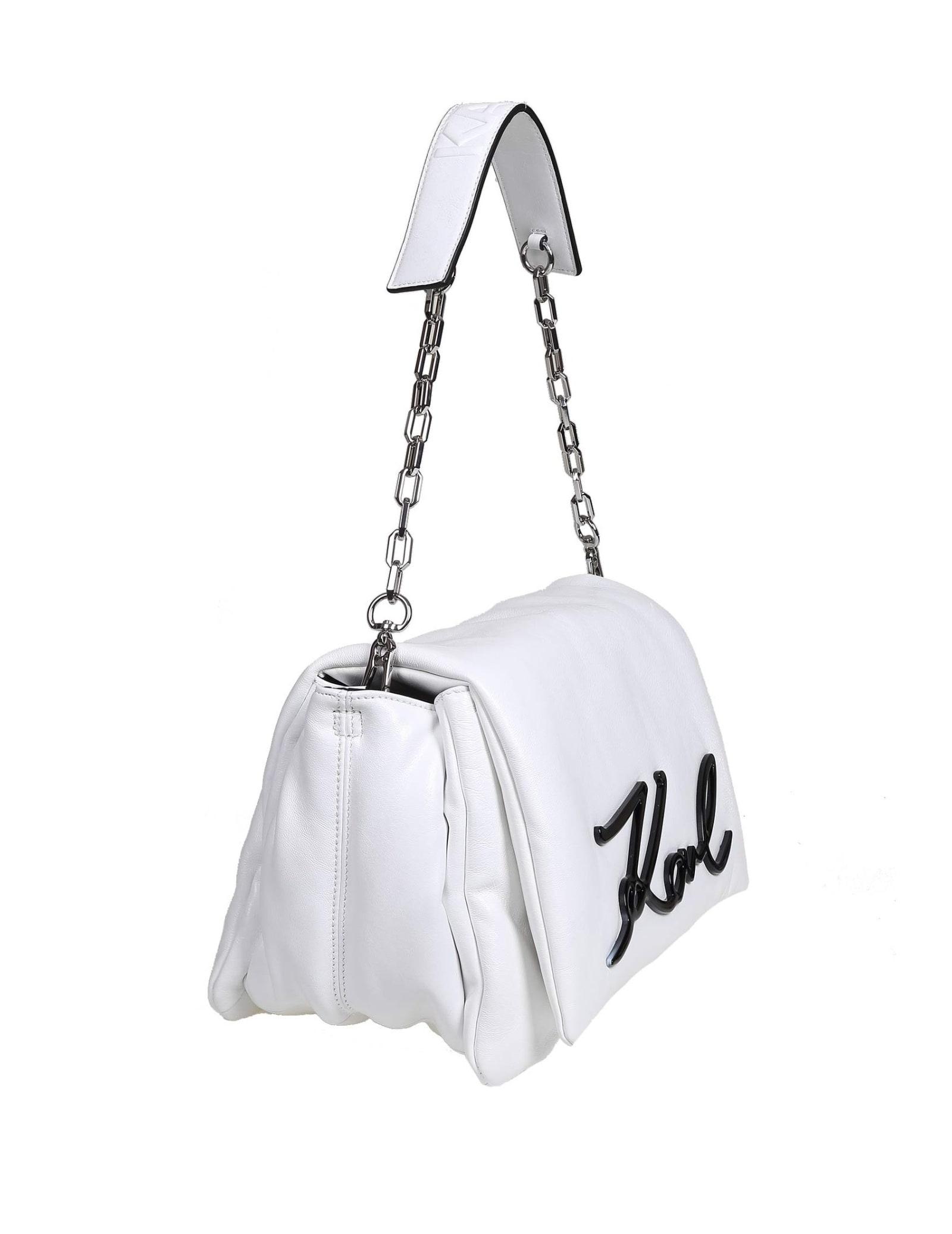 Karl Lagerfeld K / Signature Shoulder Bag In Soft Leather in White