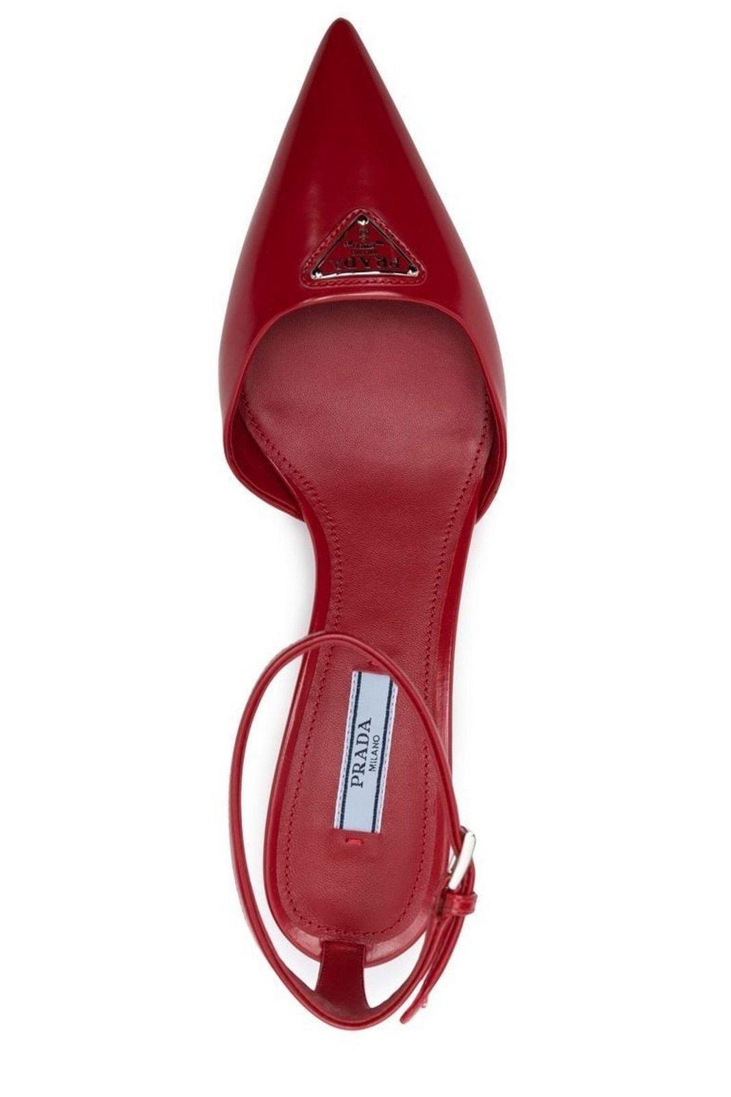 Prada Logo Plaque Ankle Strap Pumps in Red | Lyst
