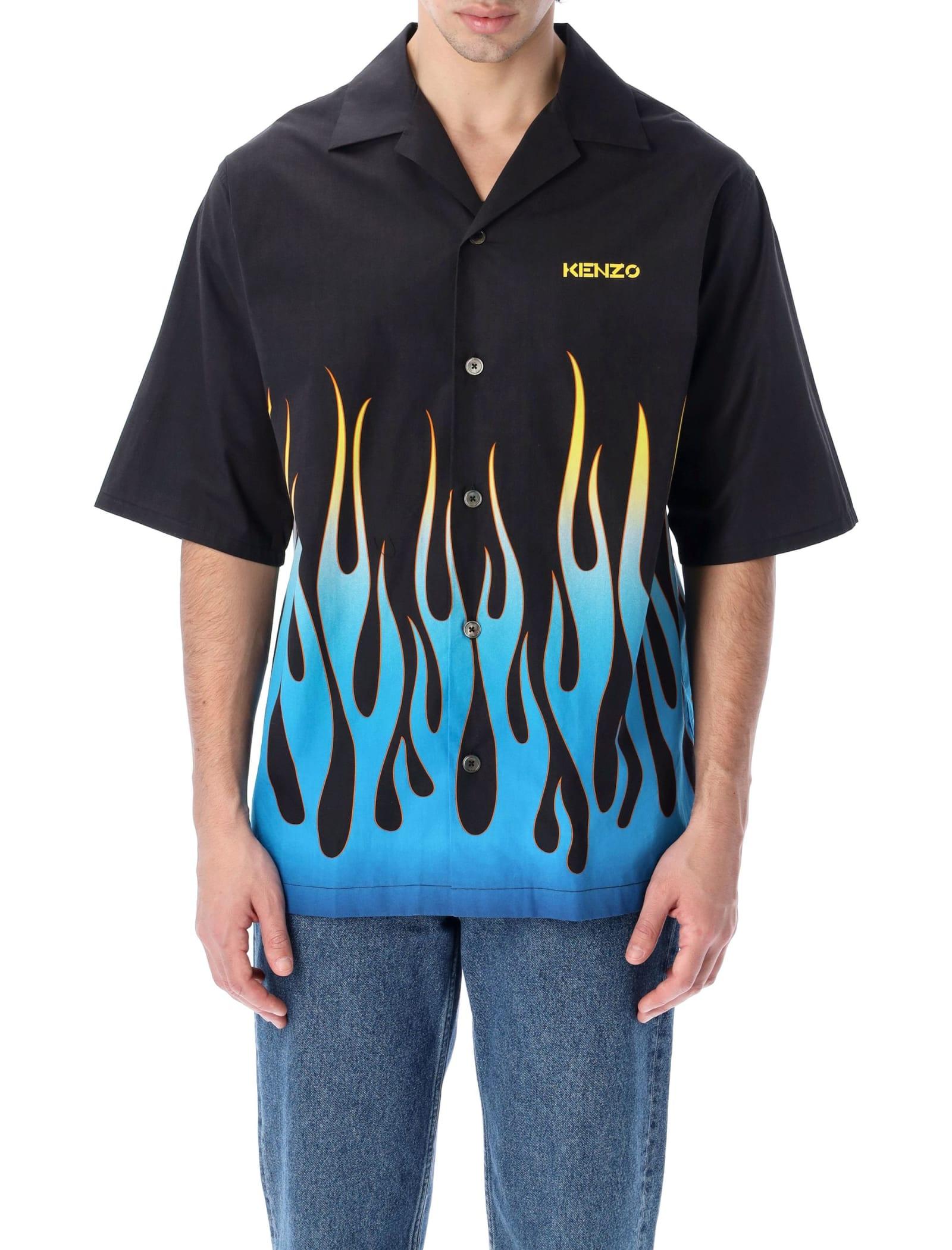 KENZO Flames Bowling Shirt in Black for Men | Lyst