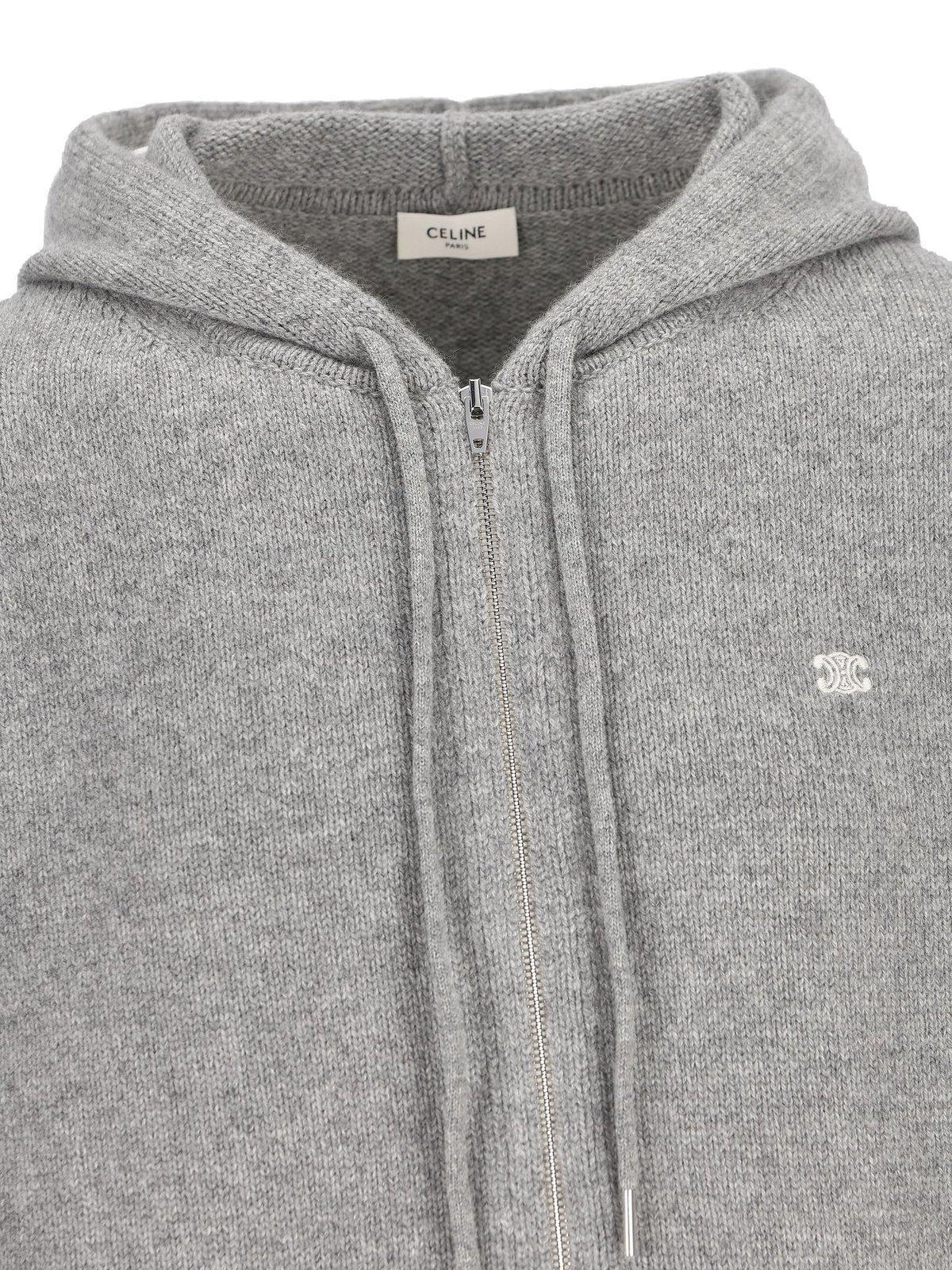 Celine Triomphe Zip-Up Long-Sleeved Hoodie in Gray for Men