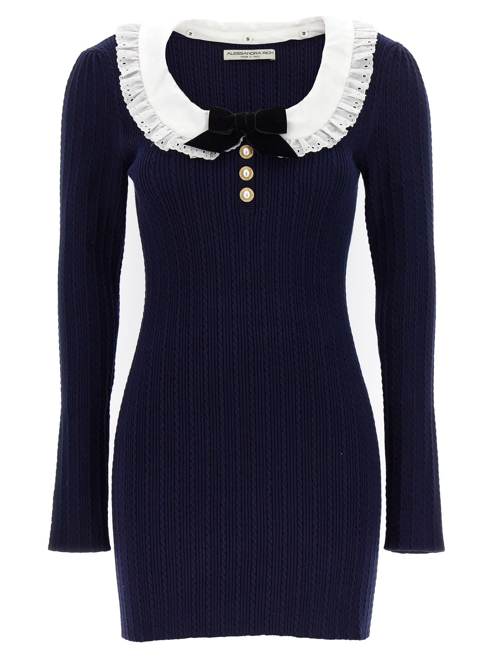 Alessandra Rich Collar Knit Dress Dresses in Blue | Lyst