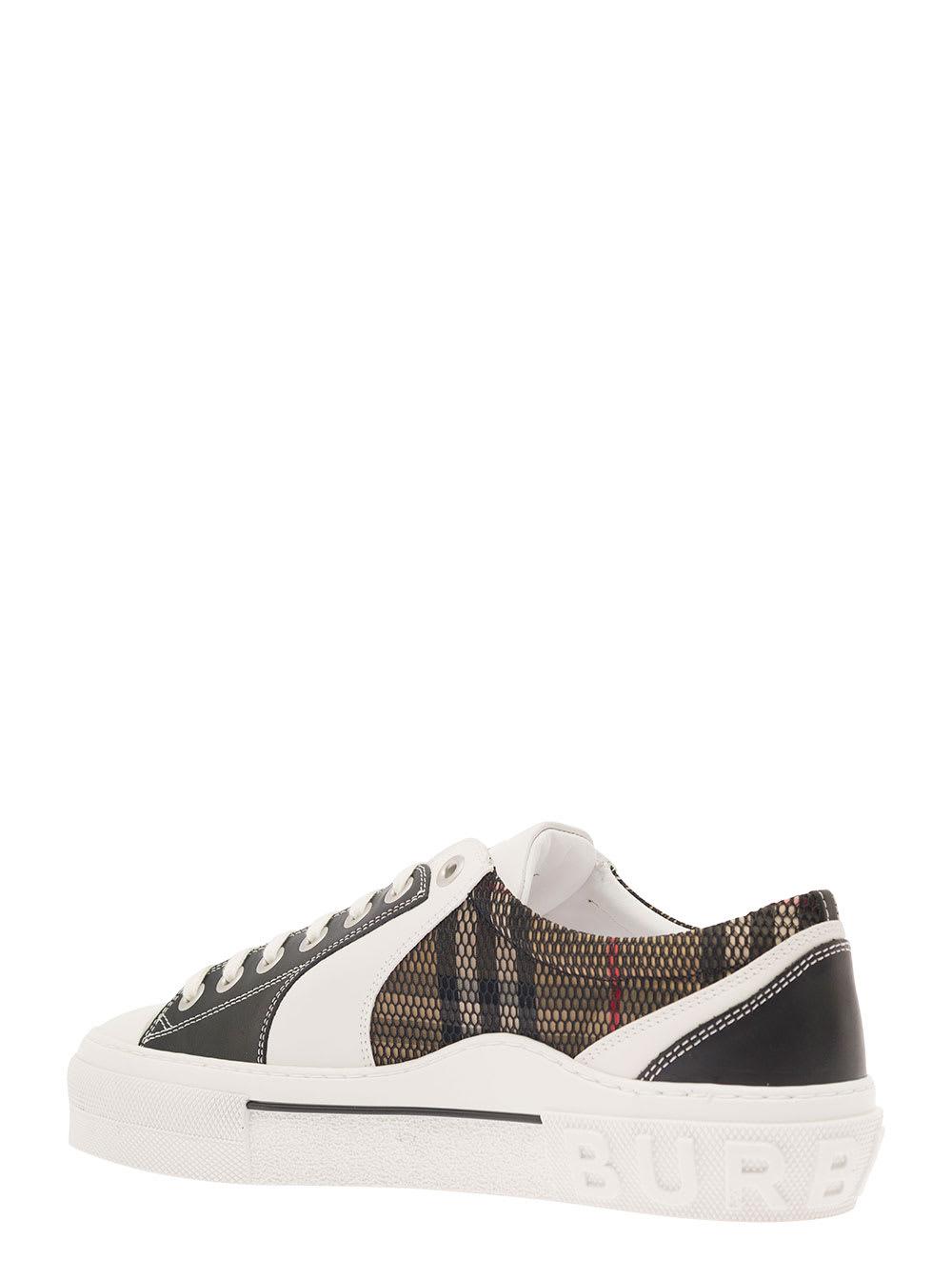 BURBERRY - Check Motif Leather Sneakers