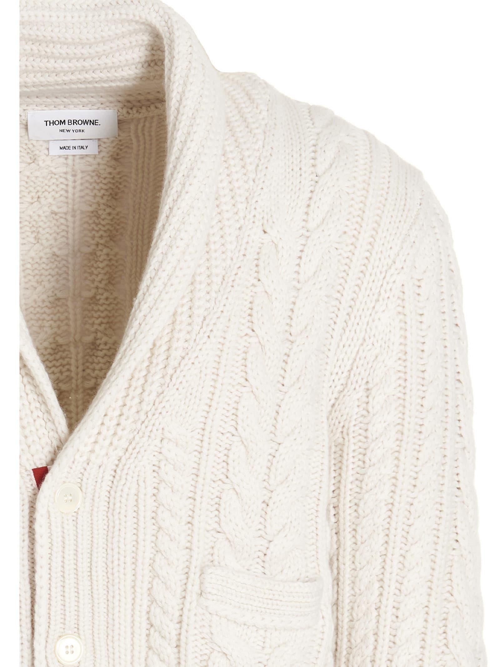 Thom Browne White 4-Bar Sweater