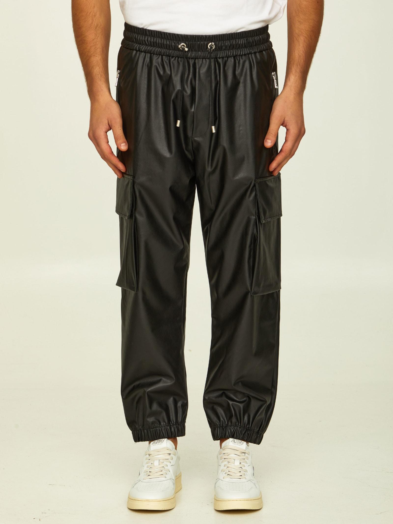 Balmain Faux Leather Cargo Pants in Black for Men Lyst