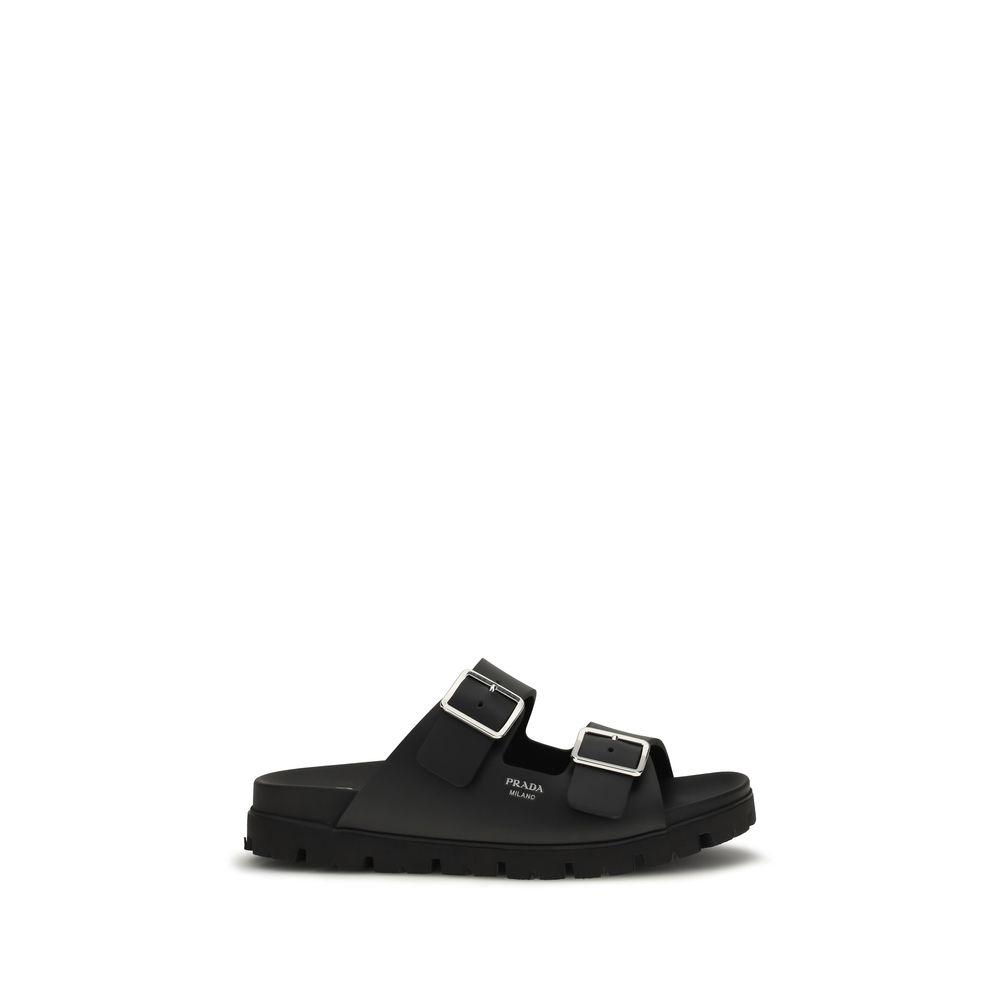 Prada Black Calf Leather Bos Taurus Flat Sandals for Men  display picture 2