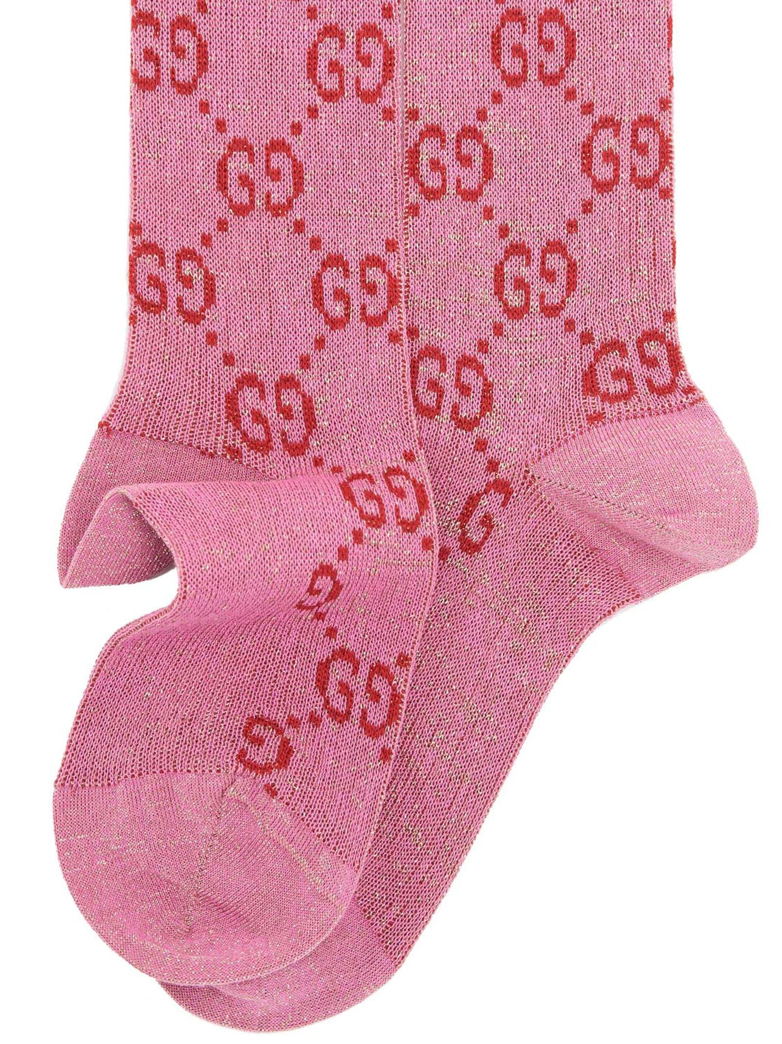 グッチ GGラメ ロング ソックス 靴下 ラメ ファブリック ピンク レディース 新品)) GUCCI グッチ GG柄 ラメ ソックス 靴下 ピンク系 - メルカリ