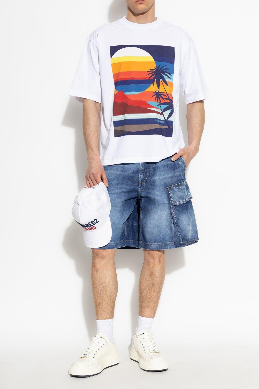 【DSQUARED2】 Summer Lovers Loose Fit Sunset T-Shirt DSQUARED2 Summer Lovers Loose Fit Sunset T-shirt - T-Shirts