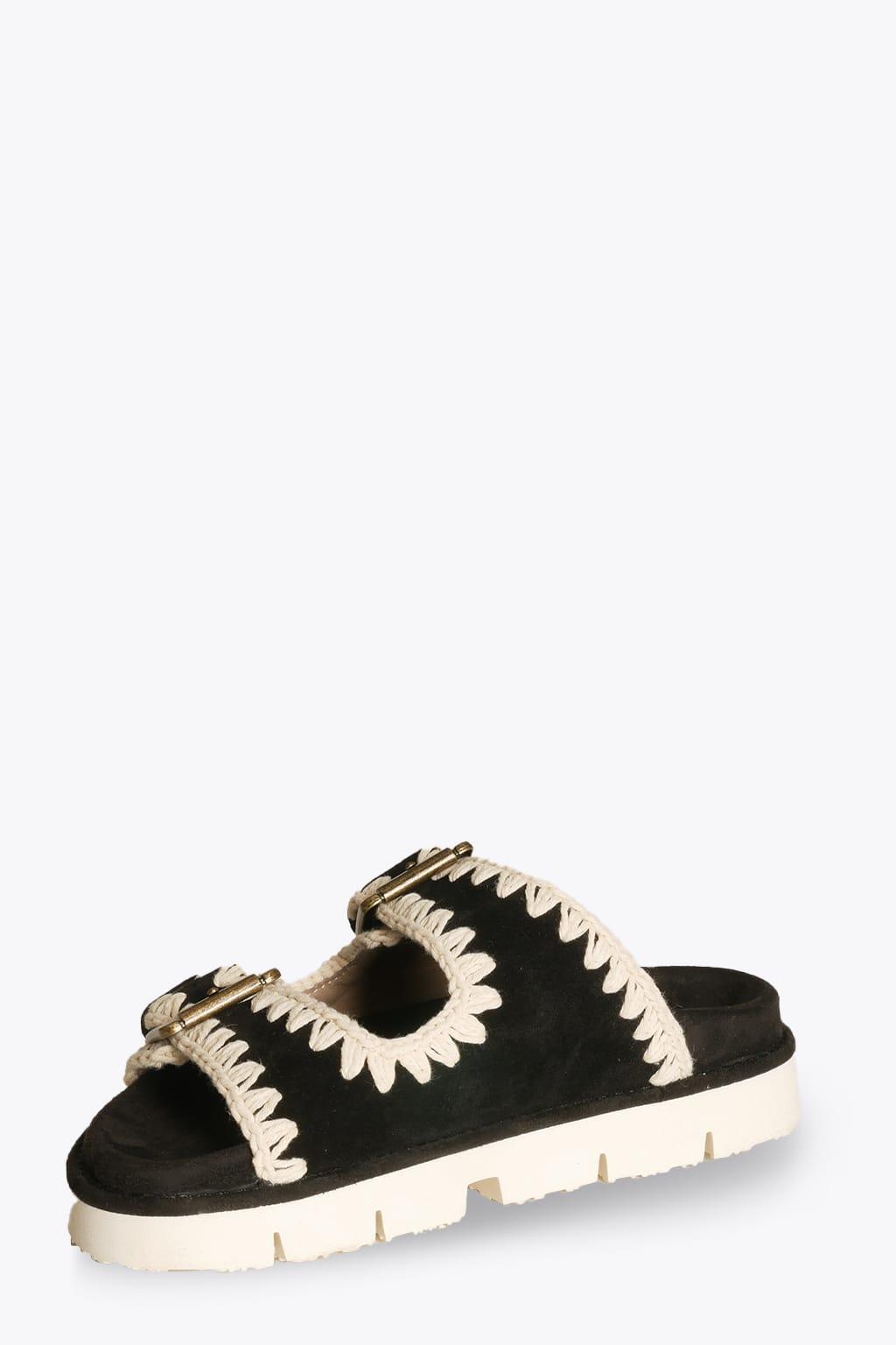 linned spise ubehag Mou New Bio With Buckles Black Suede Sandal With Embroidery - New Bio With  Buckles | Lyst
