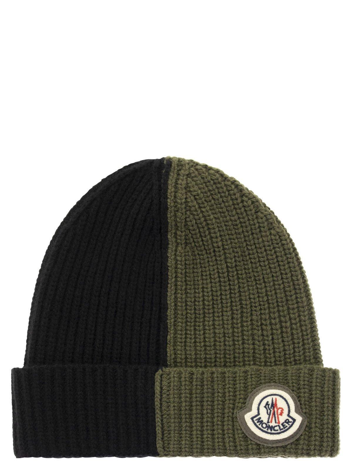 Moncler Logo Patch Knitted Beanie in Green for Men | Lyst