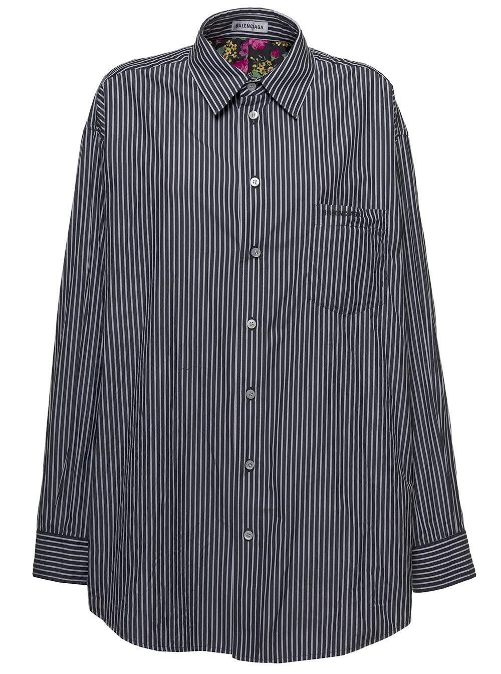 Balenciaga Cotton Reversible College Satin And Poplin Stripes Shirt in Blue  - Save 30% | Lyst