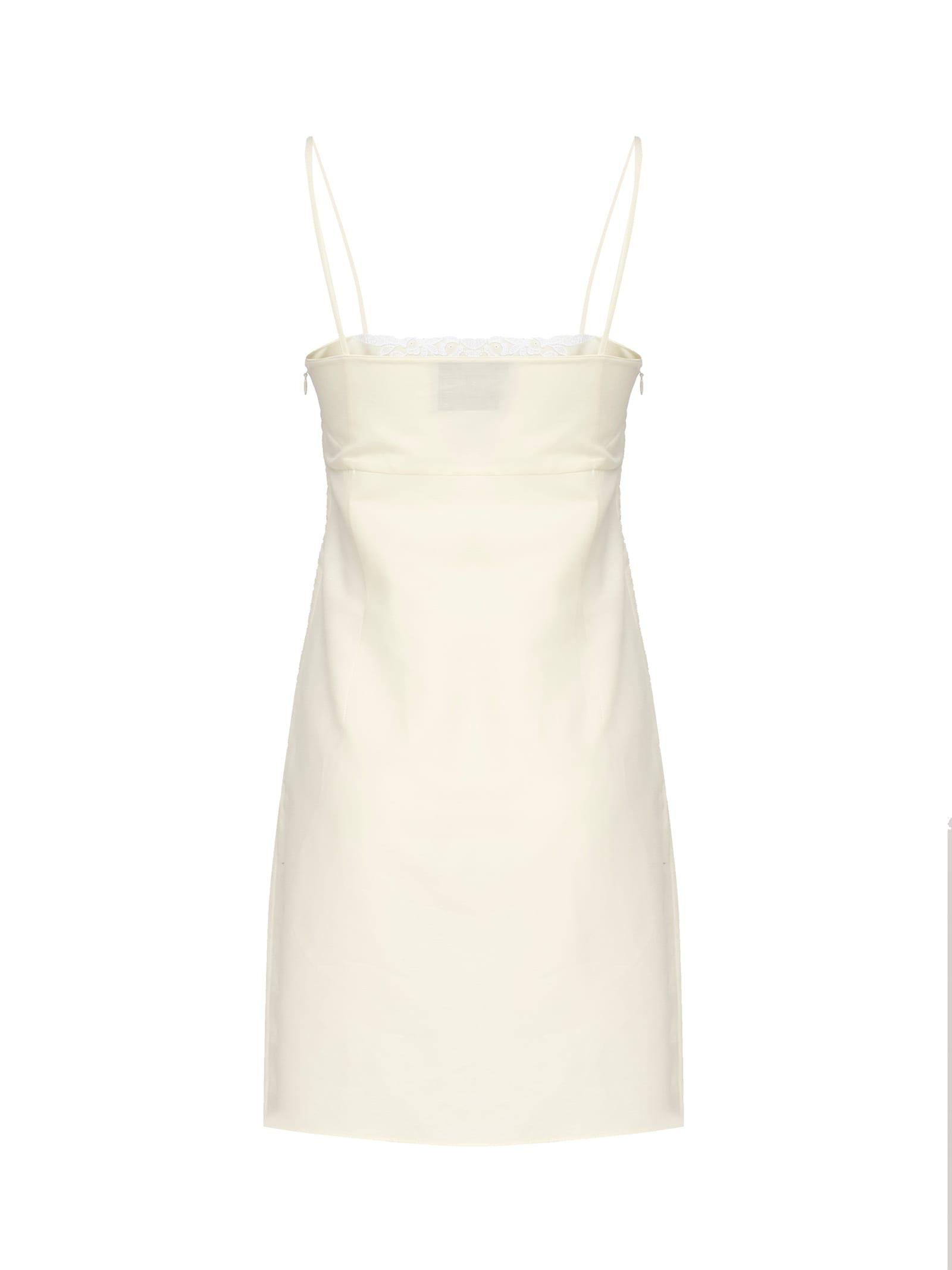 MIU MIU スカラップ ミニドレスwhite mini dress THE SCALLOP MINI DRESS w/shorts in WHITE AJOURE PIQUE COTTON