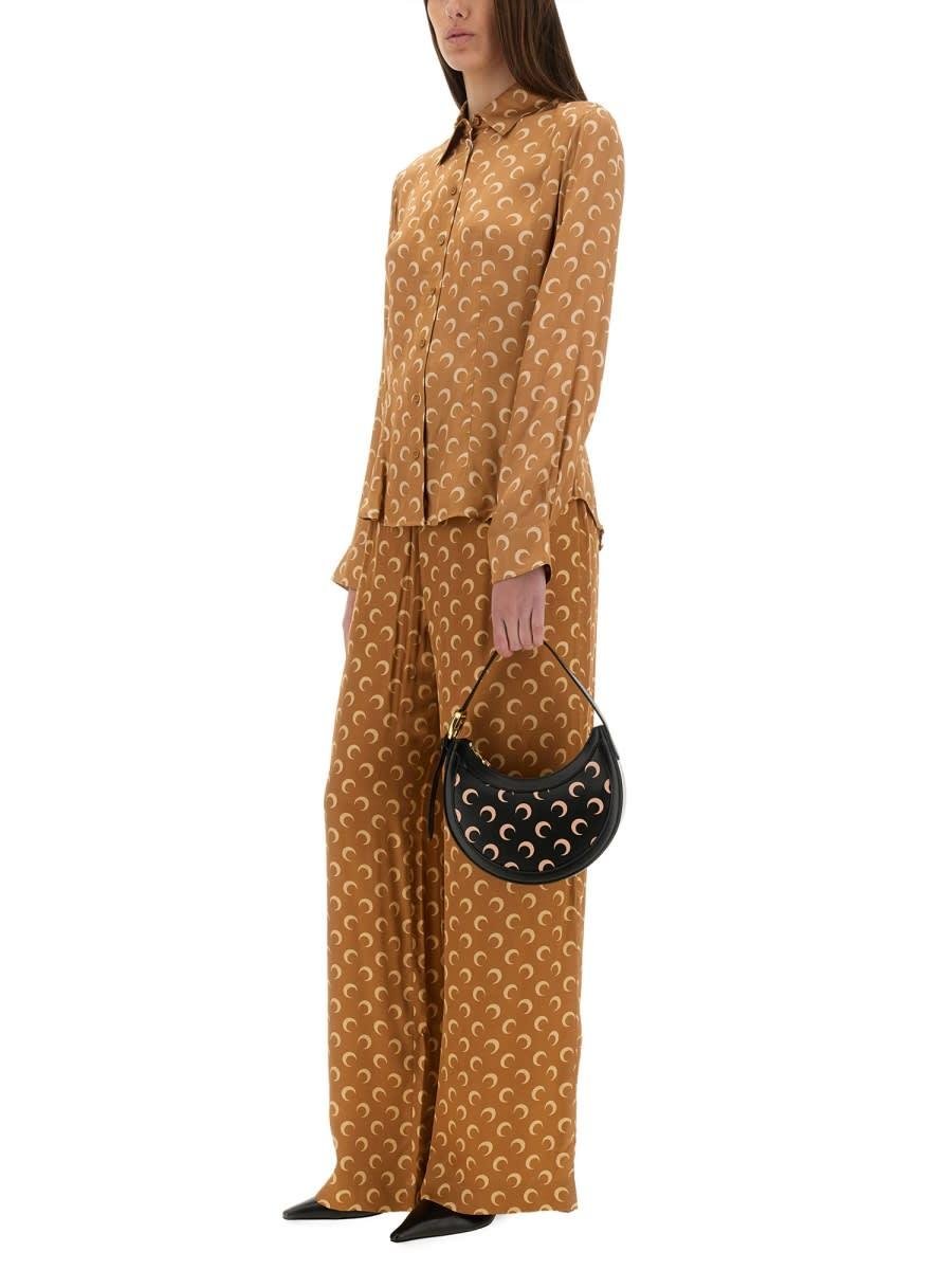 【関税&送料込】Marine Serre Satin Pants Moon Marine Serre moon-jacquard Satin Trousers | Brown | FARFETCH IL