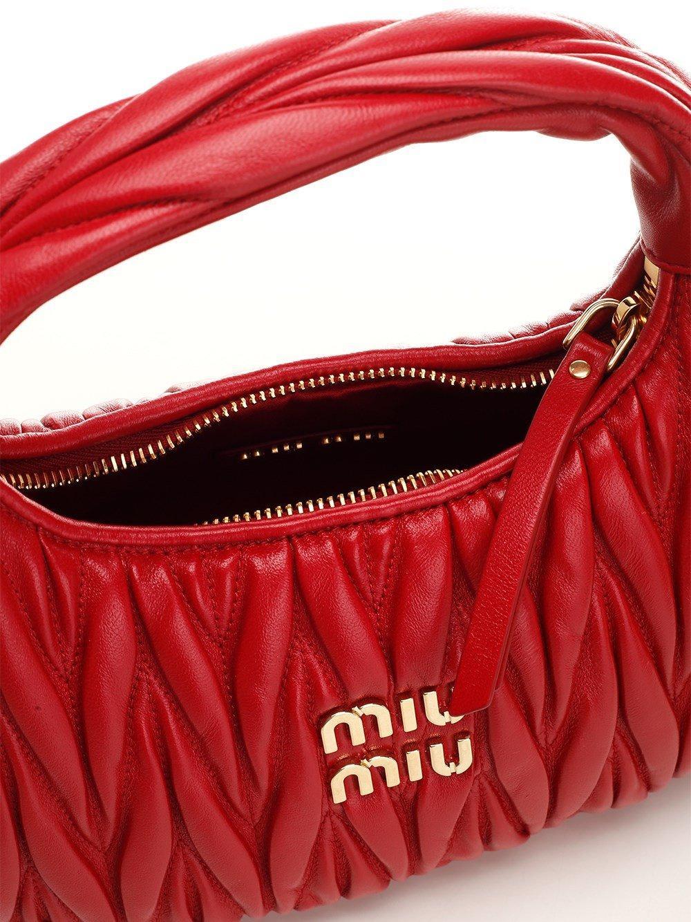 Miu Miu Wander Matelassé Logo Plaque Mini Hobo Bag in Red | Lyst Miu Miu Wander Matelassé Logo Plaque Mini Hobo Bag in Red | Lyst