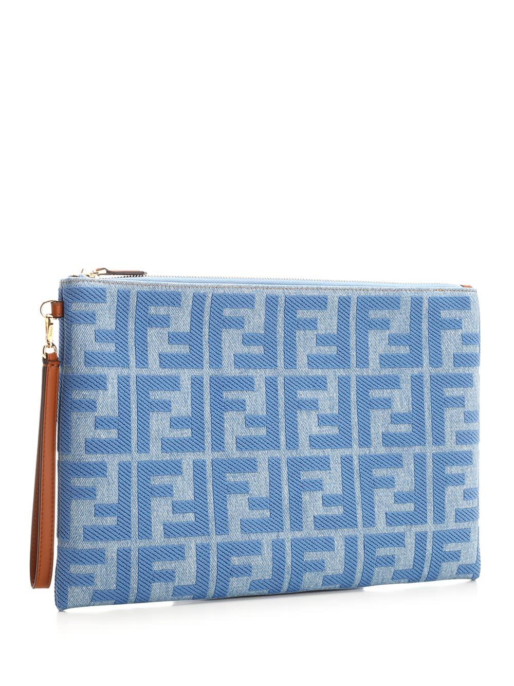 Fendi Large Ff Flat Pouch in Blue | Lyst