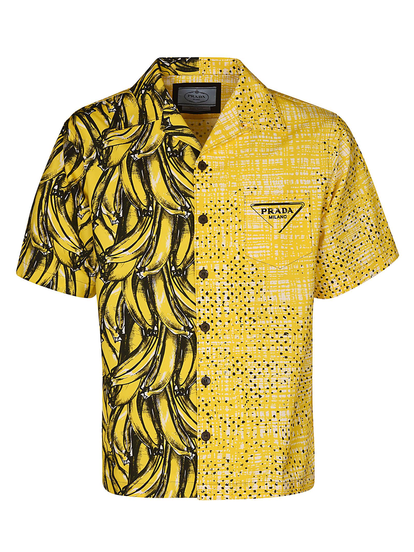 Prada Banana Print Logo Shortsleeve Shirt in Yellow for Men | Lyst