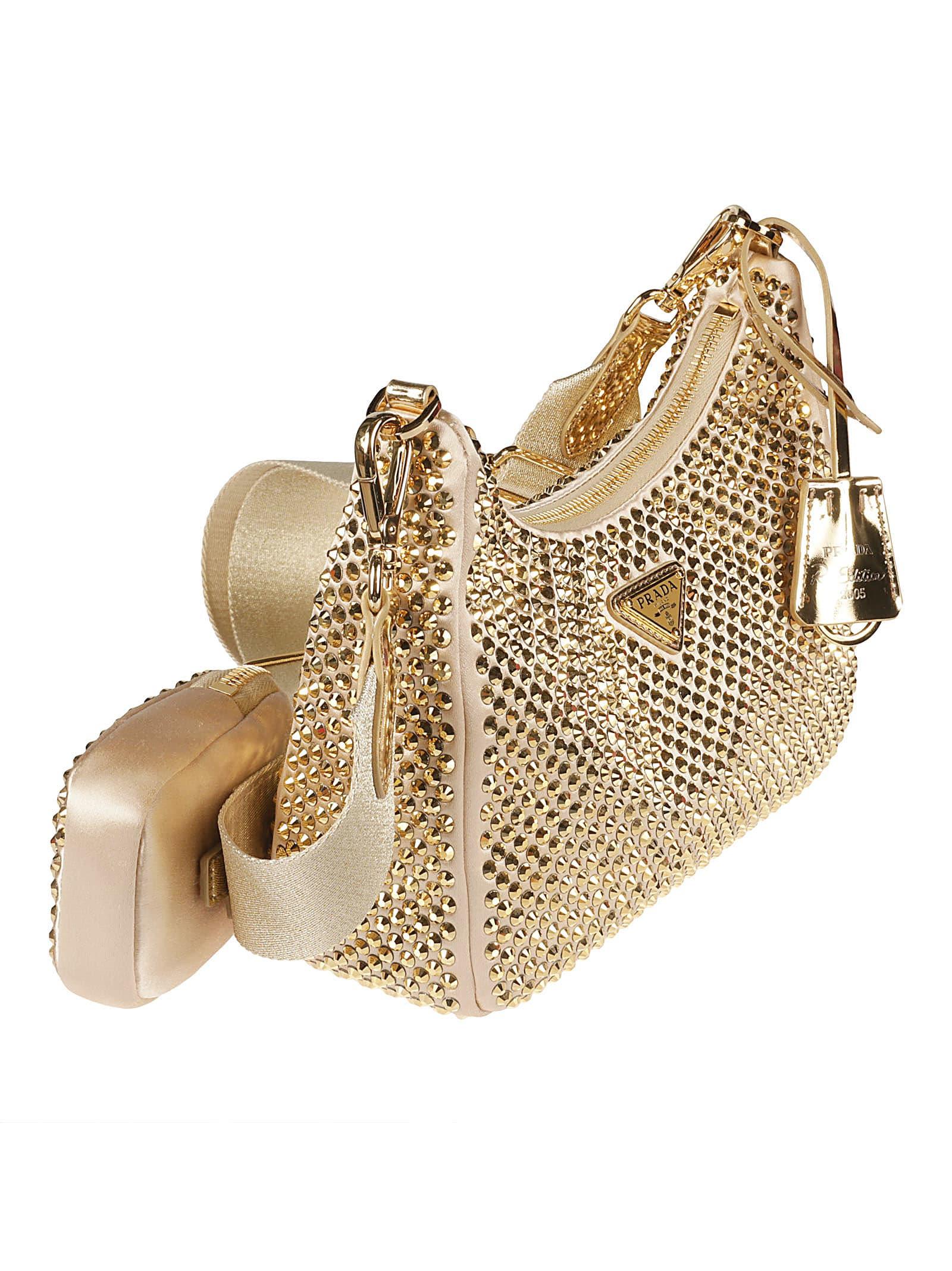 Prada Re-Edition 2005 crystal-embellished shoulder bag, Gold