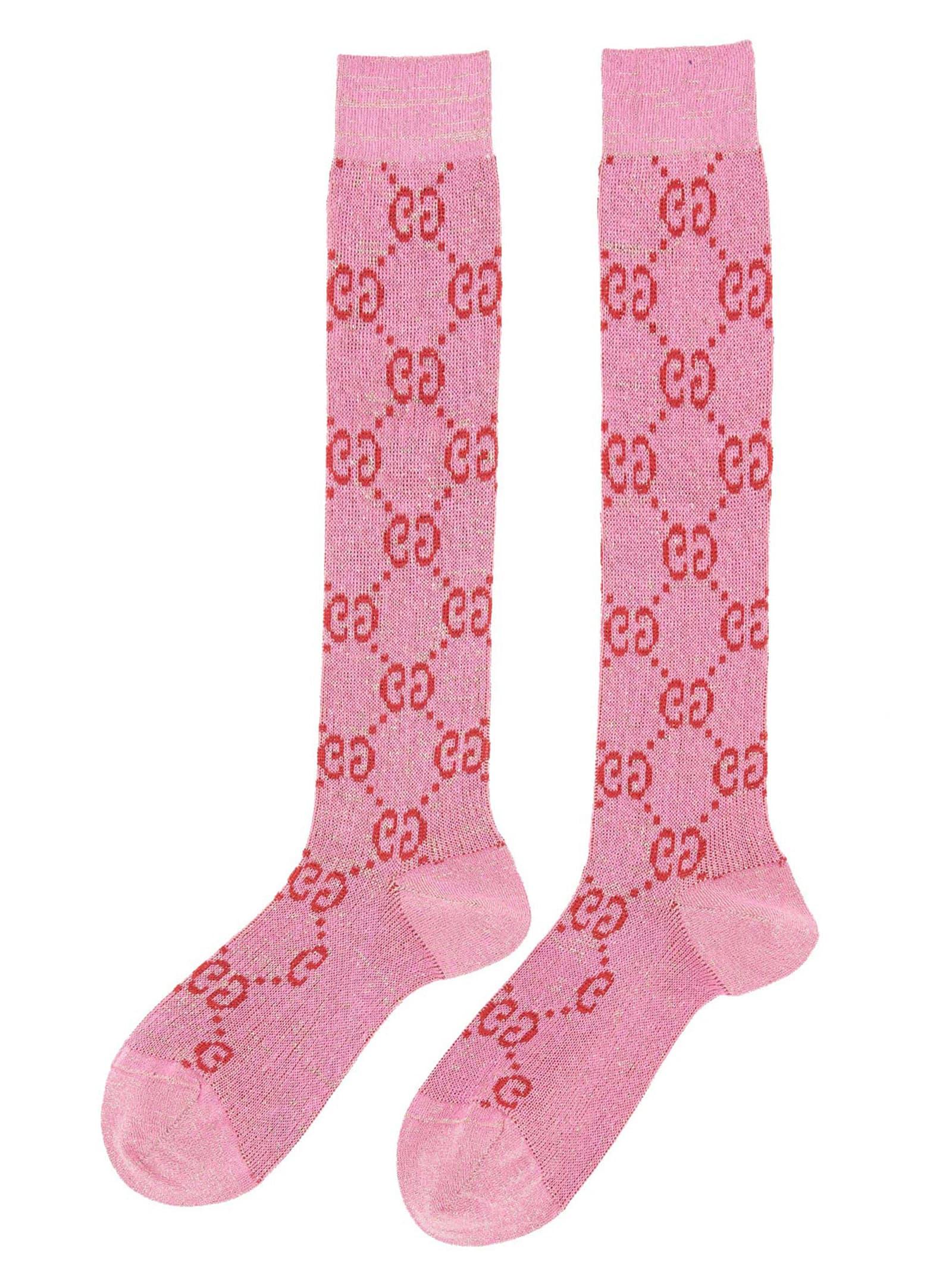 Gucci GGロゴ ピンクソックス New Authentic Gucci GG Supreme Logo Glittery Socks Pink Size