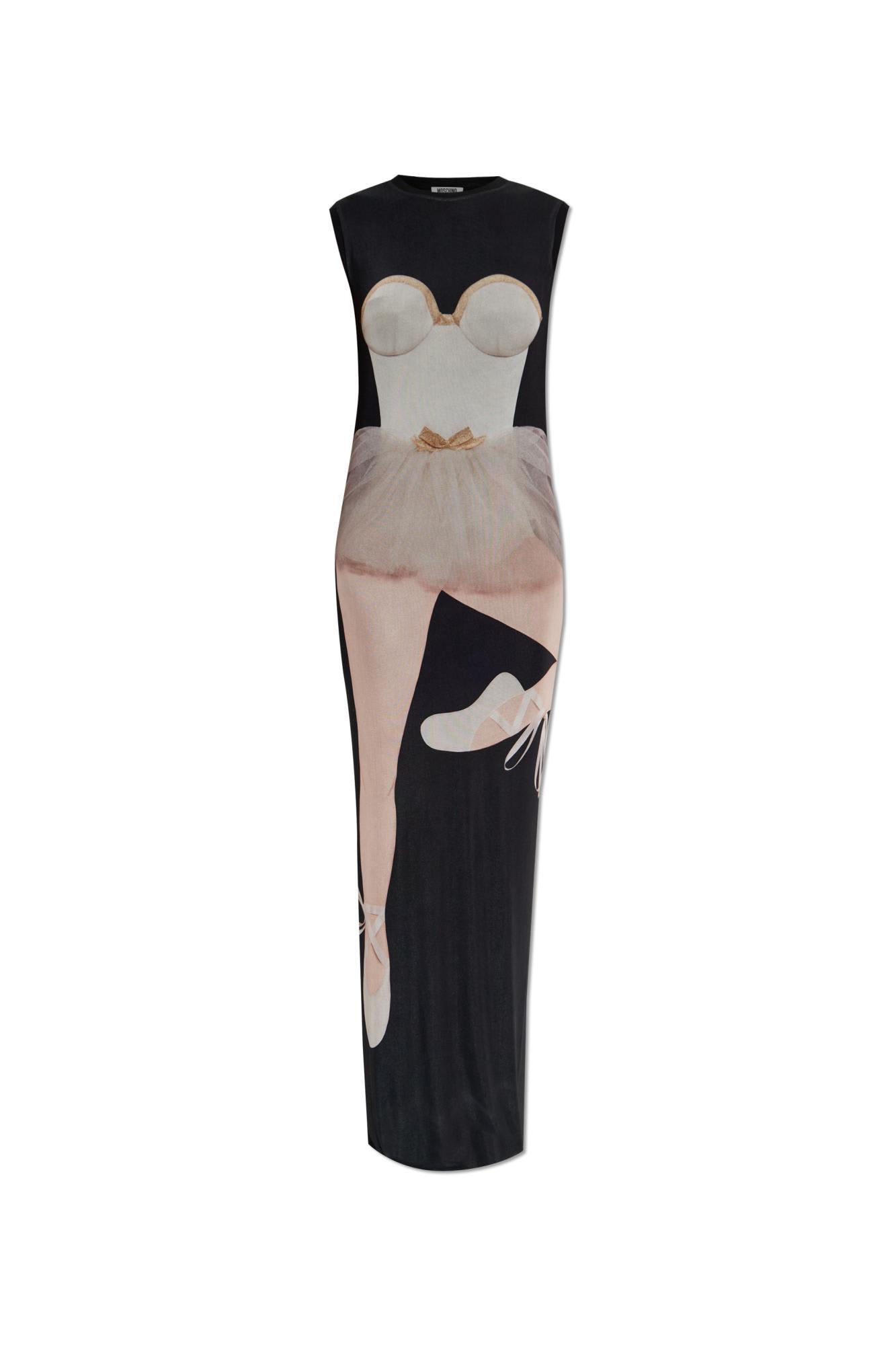 【関税＆送料込み】Moschino Midi Dress With Print Black Shop Tag Midi Dress by Moschino on Sale