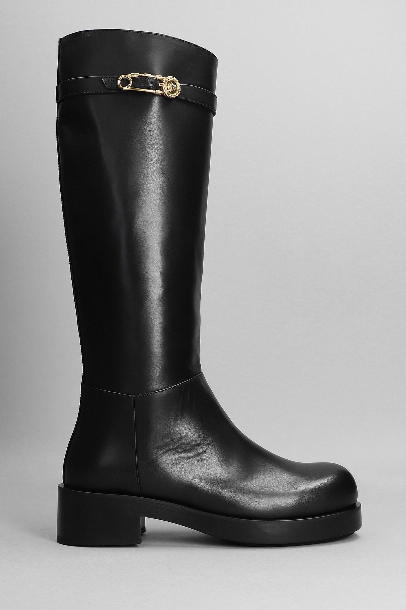 Versace Safety Pini Low Heels Boots In Leather in Black | Lyst