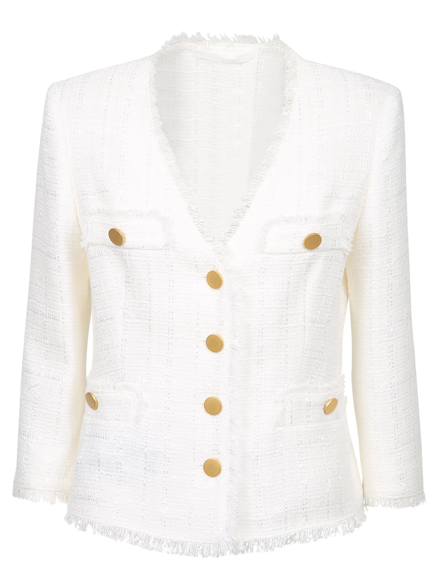 Tagliatore Frayed Tweed Jacket in White 