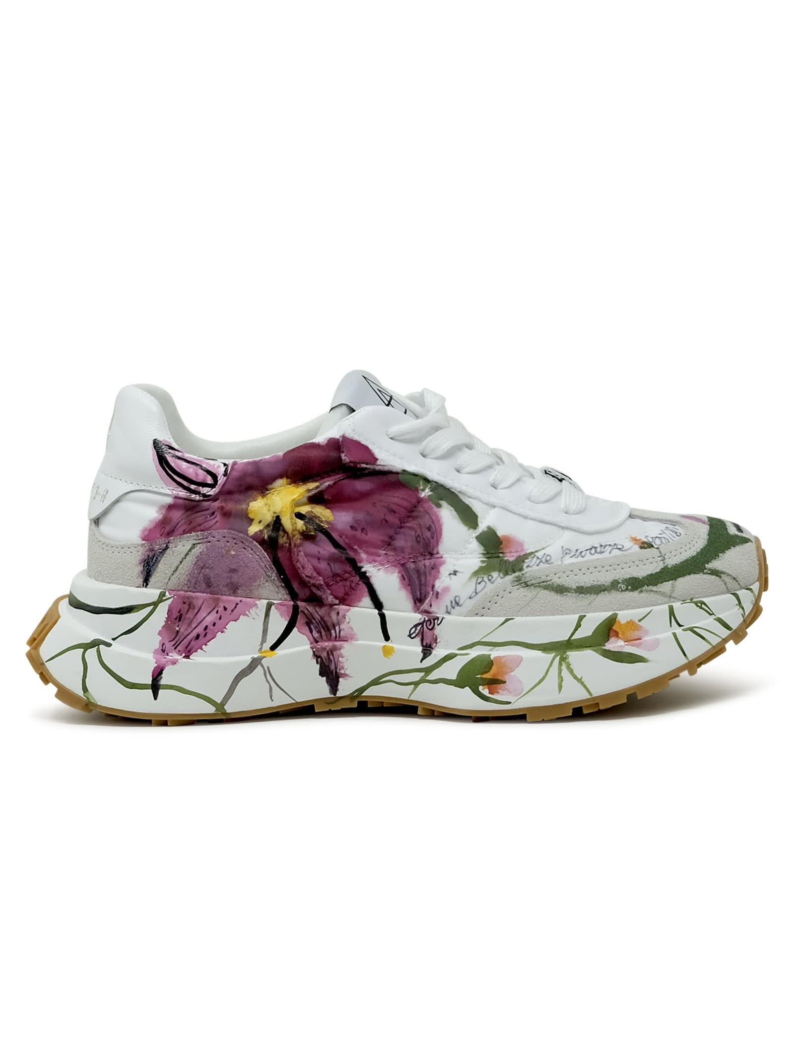 ELENA IACHI 25SS スニーカー マルチカラー Leather and fabric hand-painted sneaker with high rubber