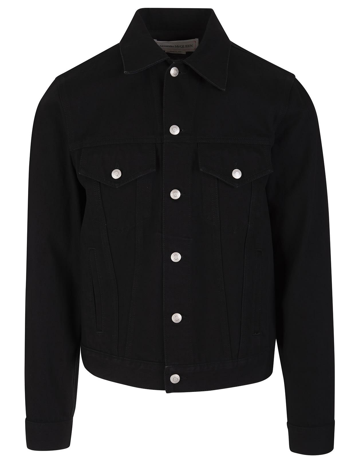 Alexander McQueen Man Black Denim Jacket With Back Print for Men | Lyst