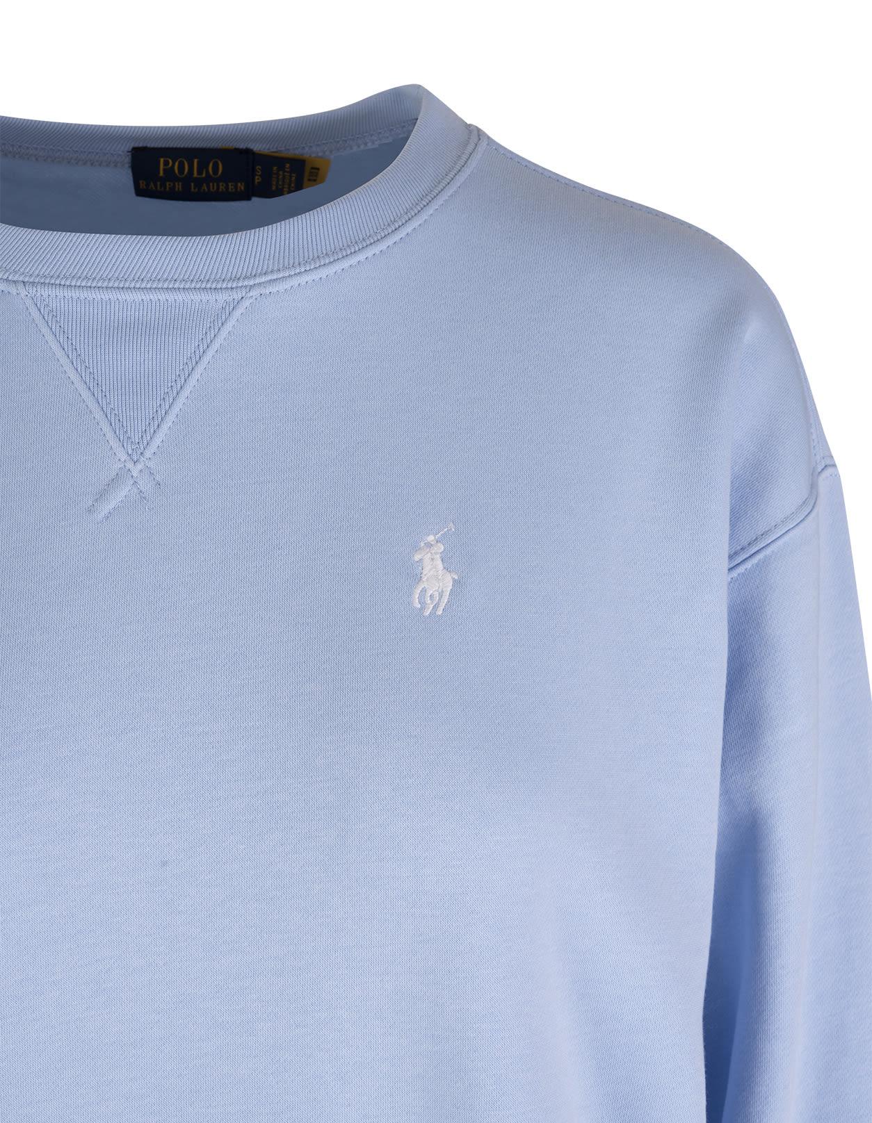 Polo Ralph Lauren Woman Sky Blue Crewneck Sweatshirt With White Pony | Lyst