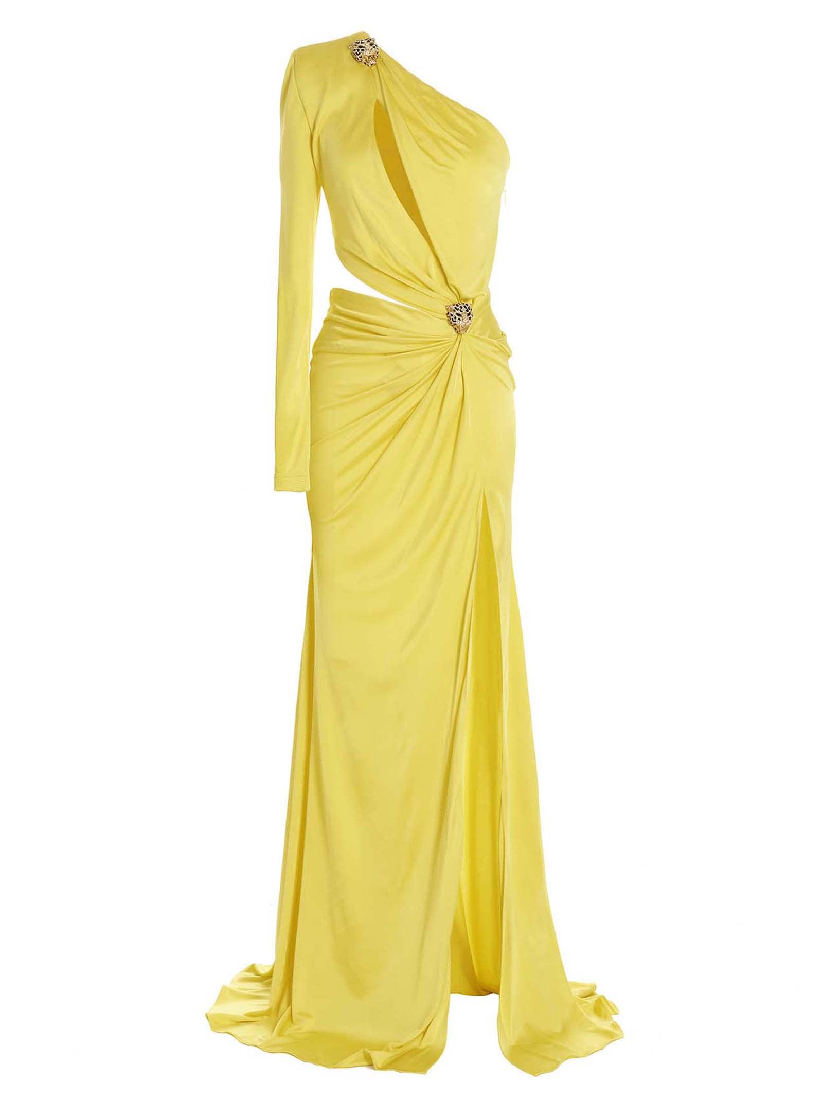 Roberto Cavalli Tiger Cut Out Dress in Yellow | Lyst