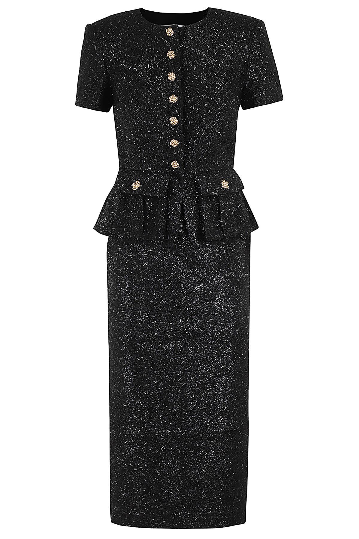 Self-Portrait Tinsel Boucle Tailored Midi Dress in Black | Lyst