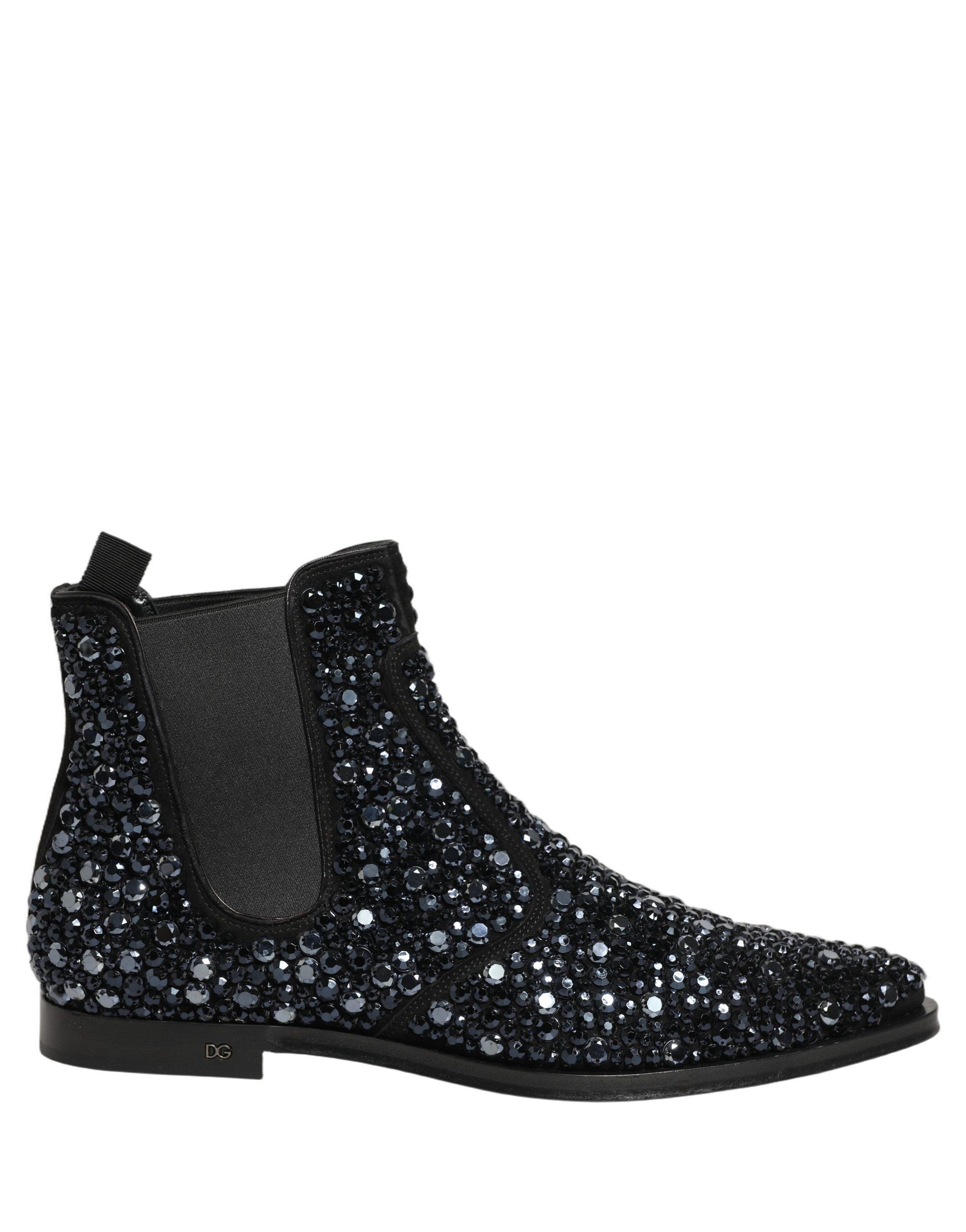 Dolce & Gabbana Dark Gray Cotton Sequined Chelsea Boots Shoes Velvet calfskin chelsea boots in Black for Men  main image 2