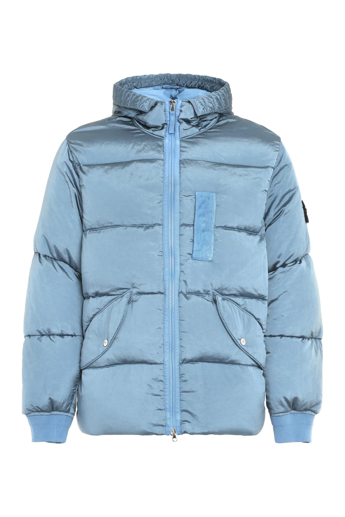 Stone Island Hooded Down Jacket in Blue for Men | Lyst