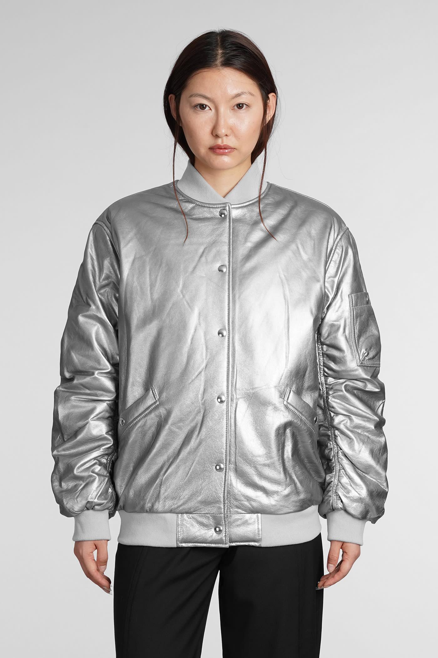 Silver satin shop bomber jacket