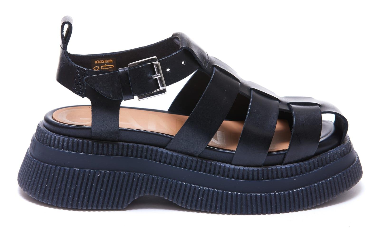 Ganni Leather Creepers Sandals in Nero (Black) Lyst