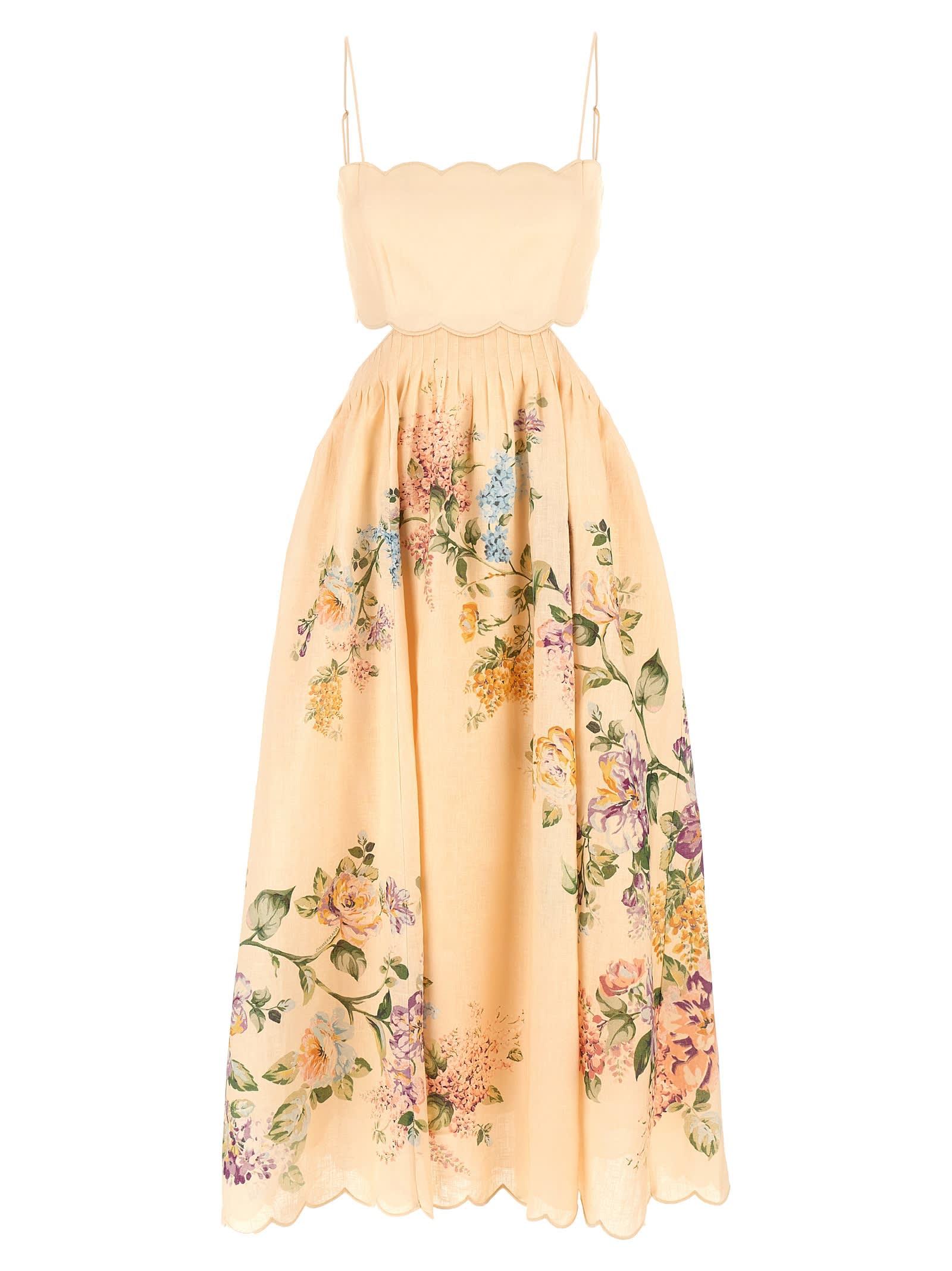 Zimmermann 'Halliday Scallop Midi' Dress in Natural | Lyst