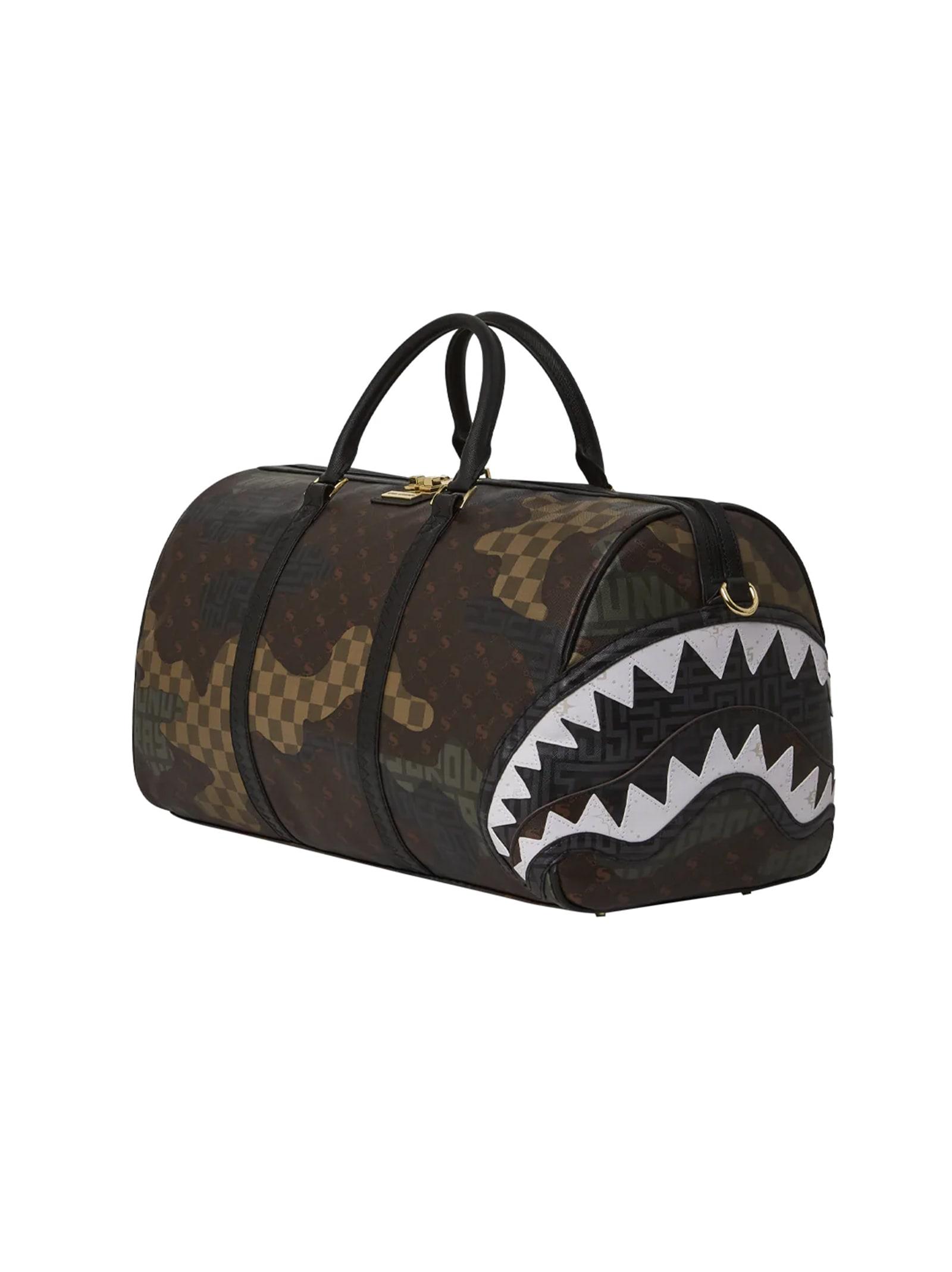 Sprayground Checkered Camo Shark Faux Leather Tote for Men