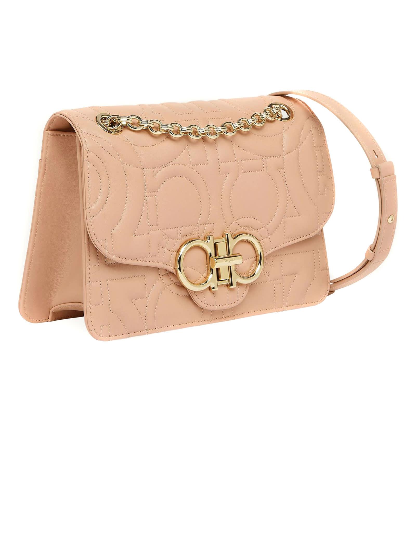 Ferragamo Quilted Gancini Flap Bag in Natural