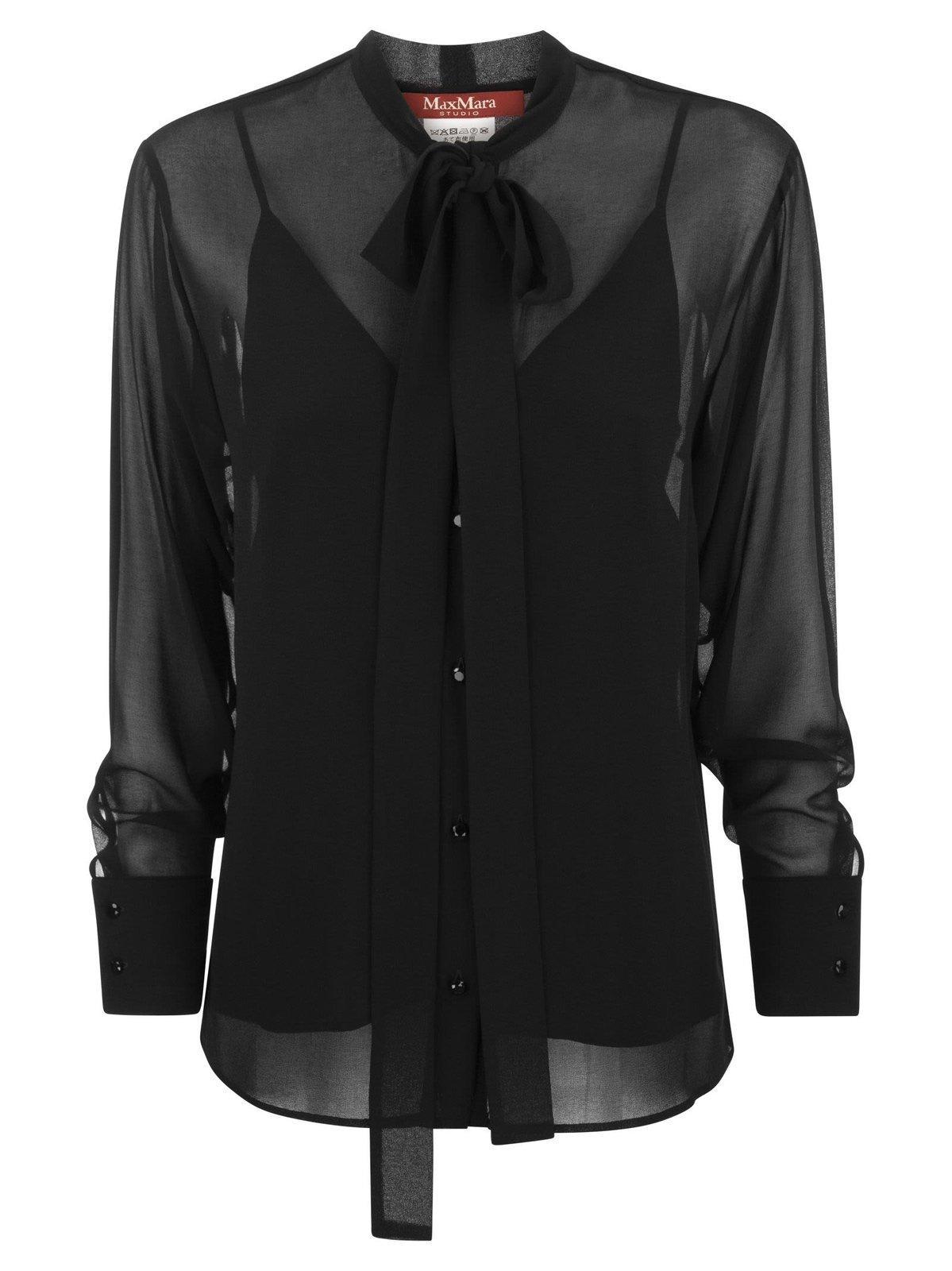 Max Mara Studio Bow Collar Blouse in Black | Lyst