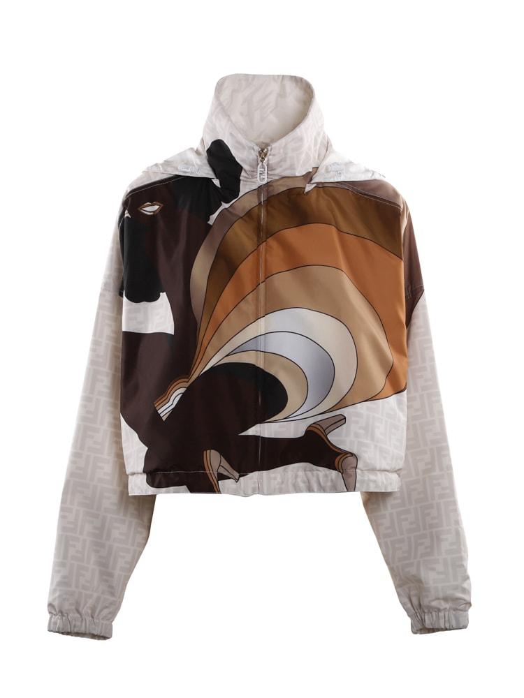 Fendi Reversible Nylon Jacket With Rainbow Girl Graphics in White
