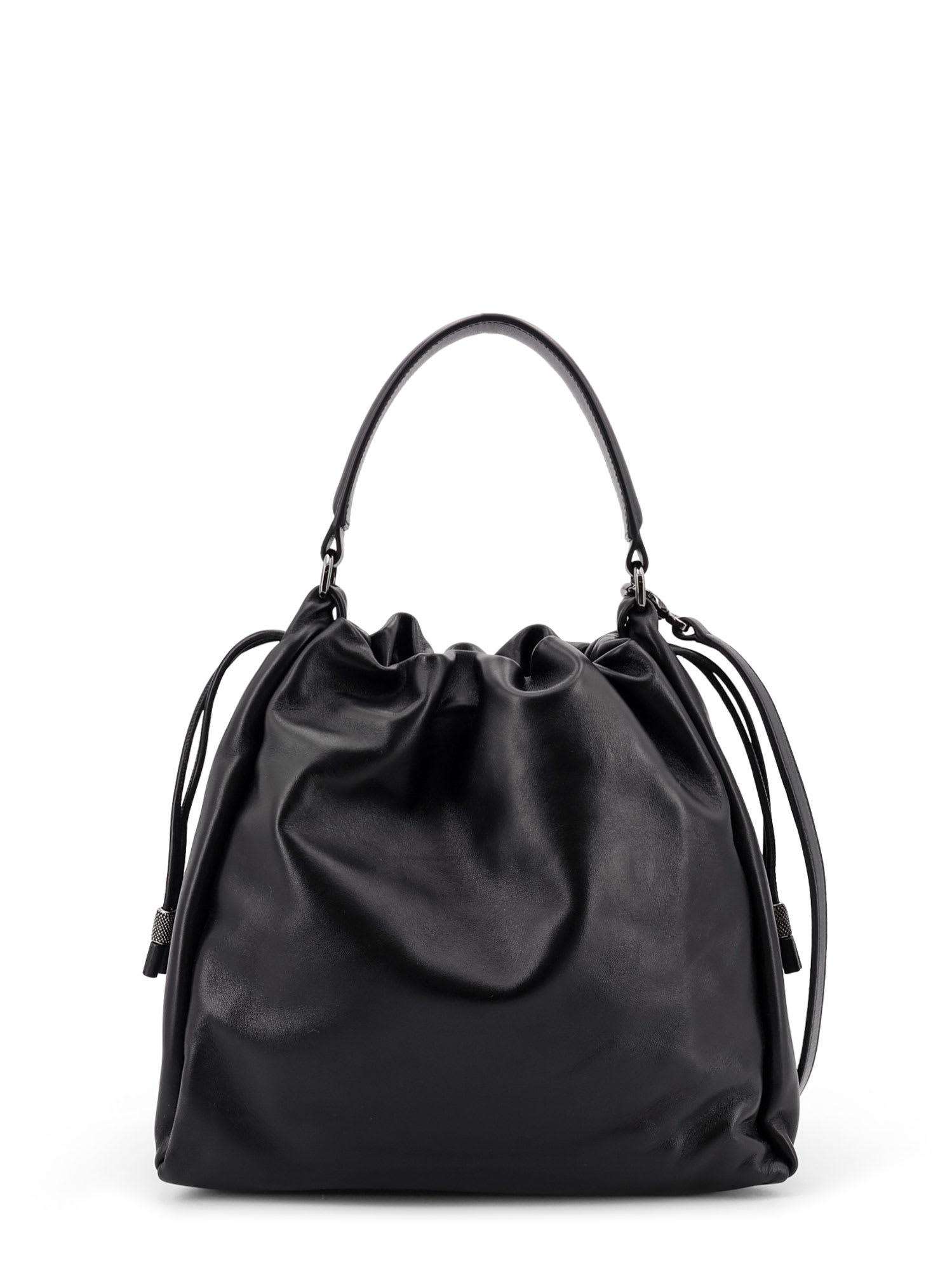 Brunello Cucinelli Mellow Bucket Leather Handbag With Monili