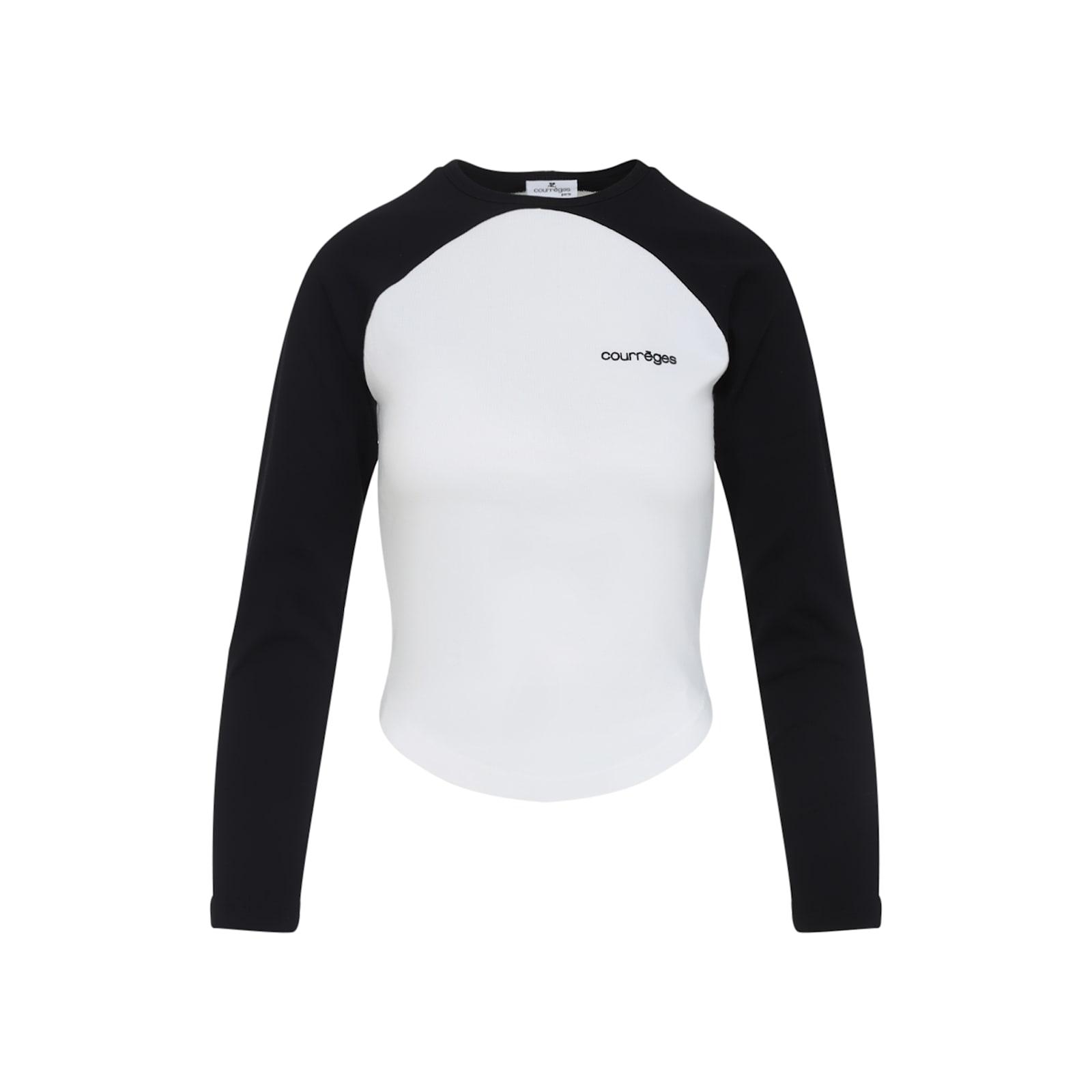 Courreges Long-Sleeved Contrast T-Shirt With Rounded Hem And Courreges Long-Sleeved Contrast T-Shirt With Rounded Hem And