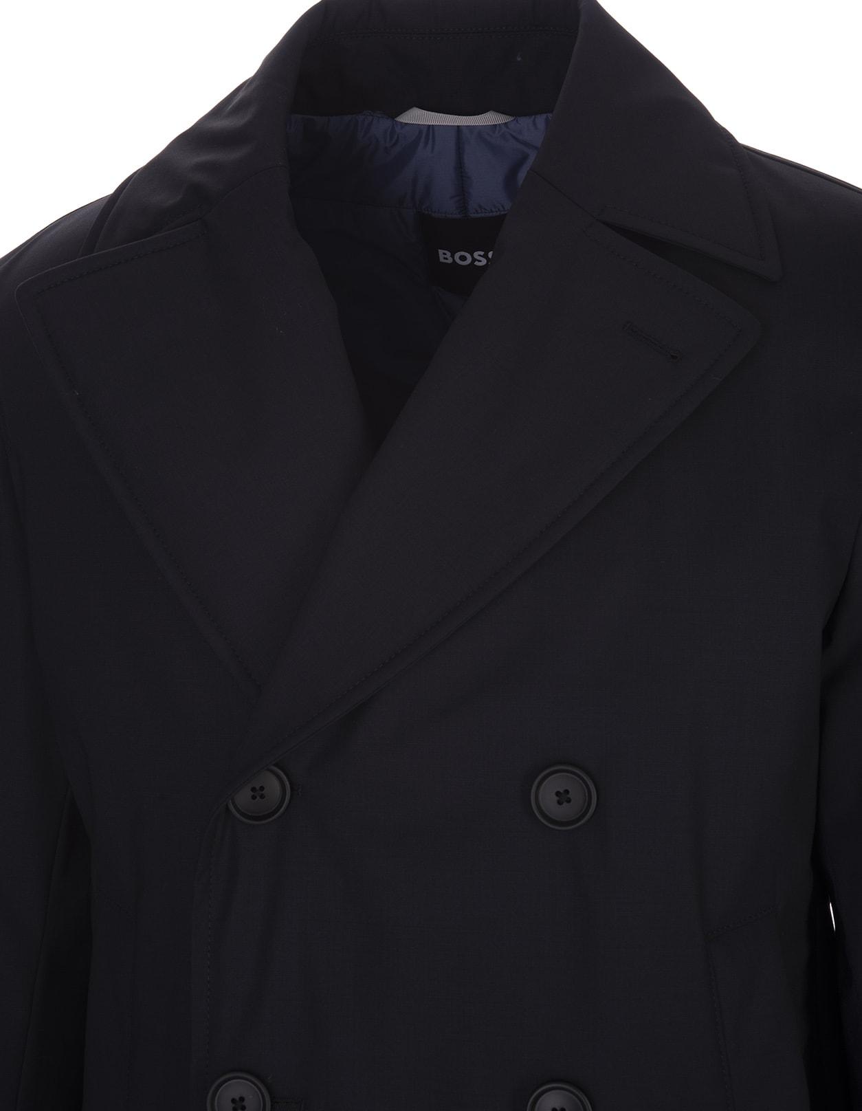 BOSS by HUGO BOSS Dark Slim Fit Coat In Stretch Wool With Water Repellent  Coating in Blue for Men | Lyst