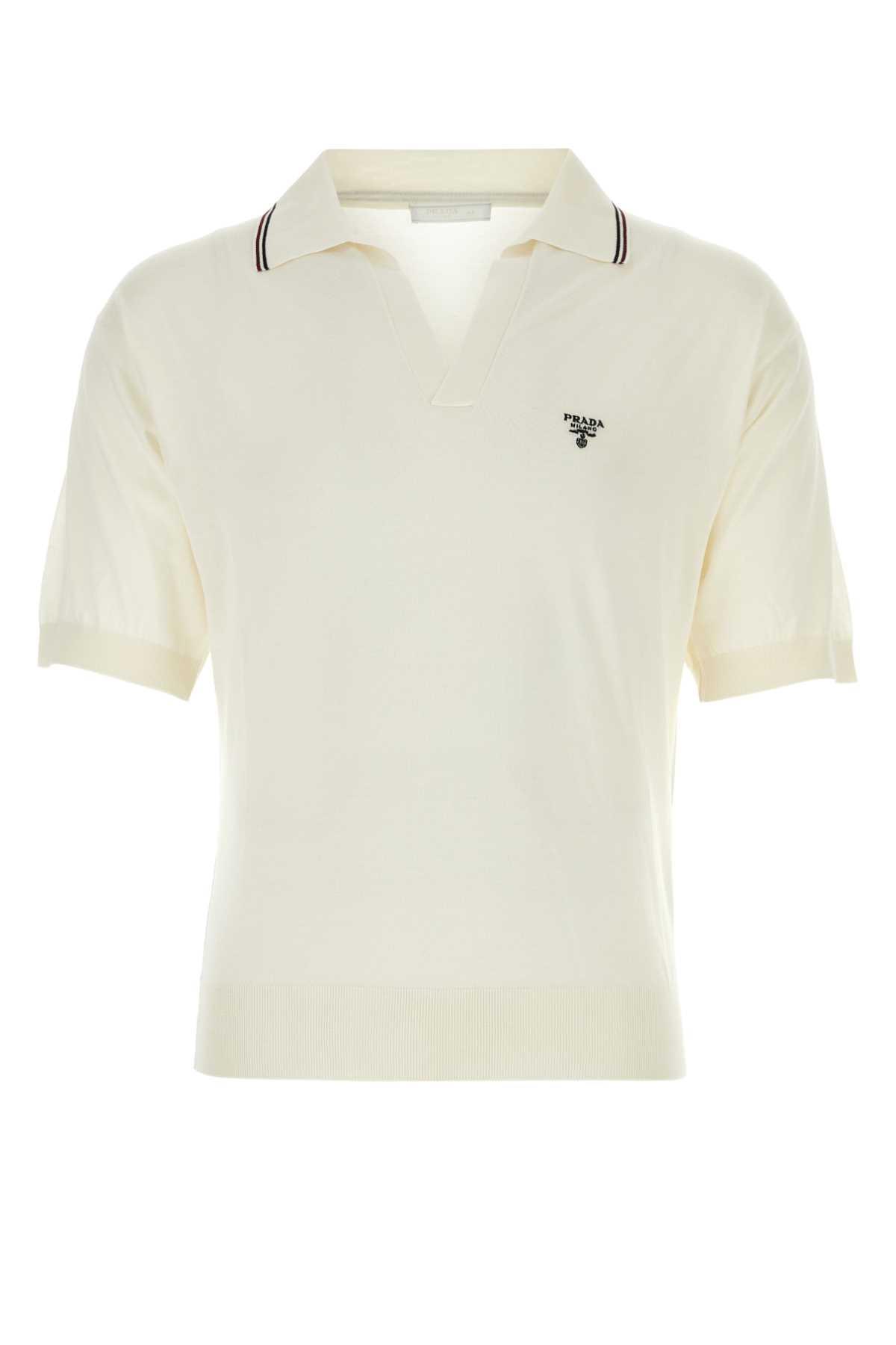 PRADA ポロ Prada Ivory Silk Blend Polo Shirt in White for Men | Lyst