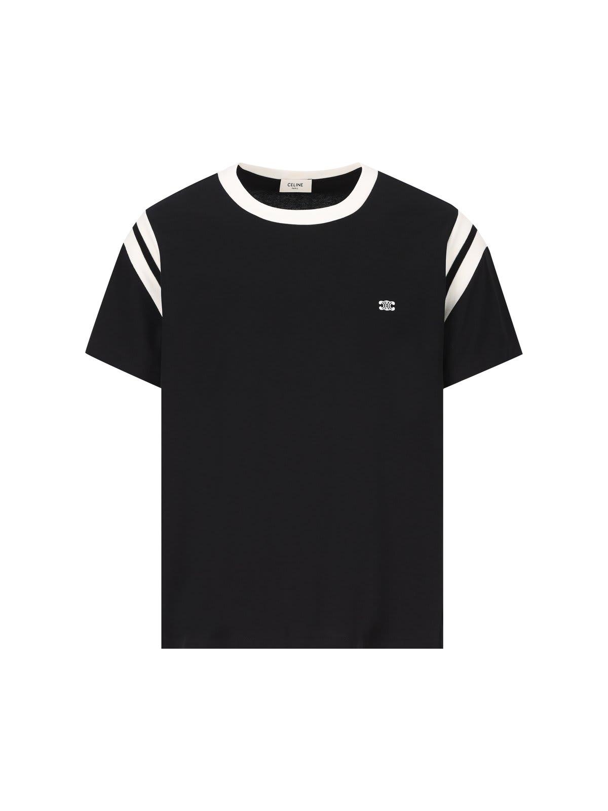 Celine Embroidered Cotton Crewneck T-Shirt in Black for Men