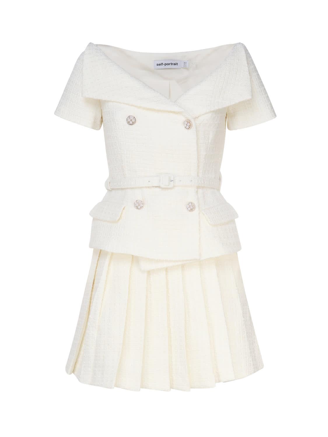 ワンピース SELF PORTRAIT Women Short Skirts SS25 113S CWHITE White White Sequin Crochet Mini Skirt – self-portrait-EU