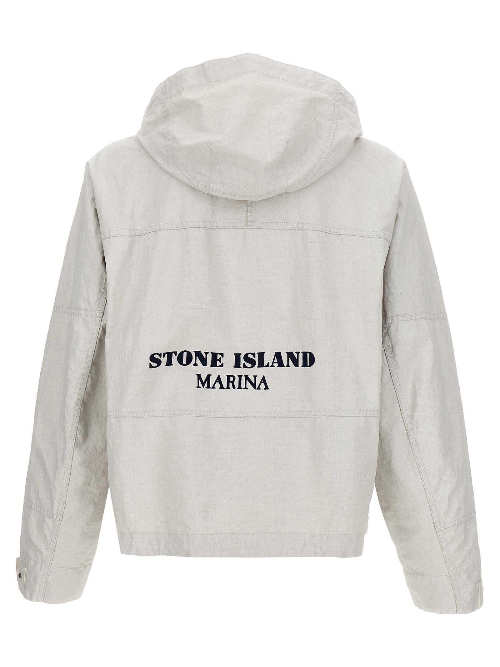 Stone Island Raw Plated Linen S.I. Marina Jacket in Grey Lyst UK