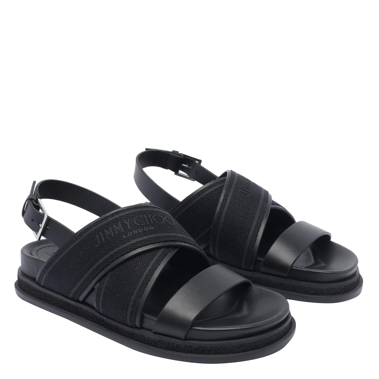 【関税&送料込】Jimmy Choo Sandalo Joa Flat In Canvas JIMMY CHOO Joa logo-print canvas and leather slingback