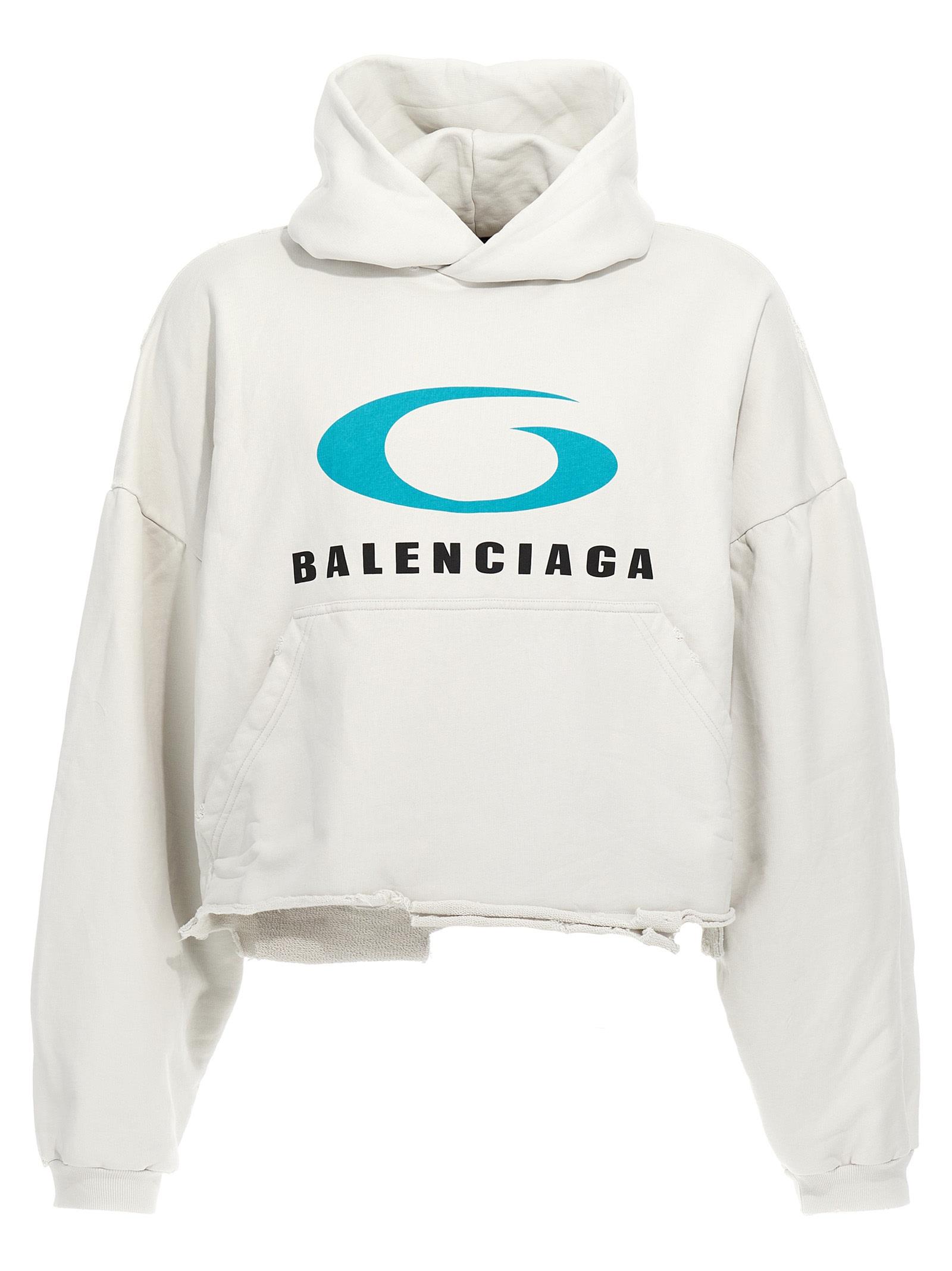 Balenciaga Cropped Cotton Logo Hoodie Sweatshirt in White Lyst