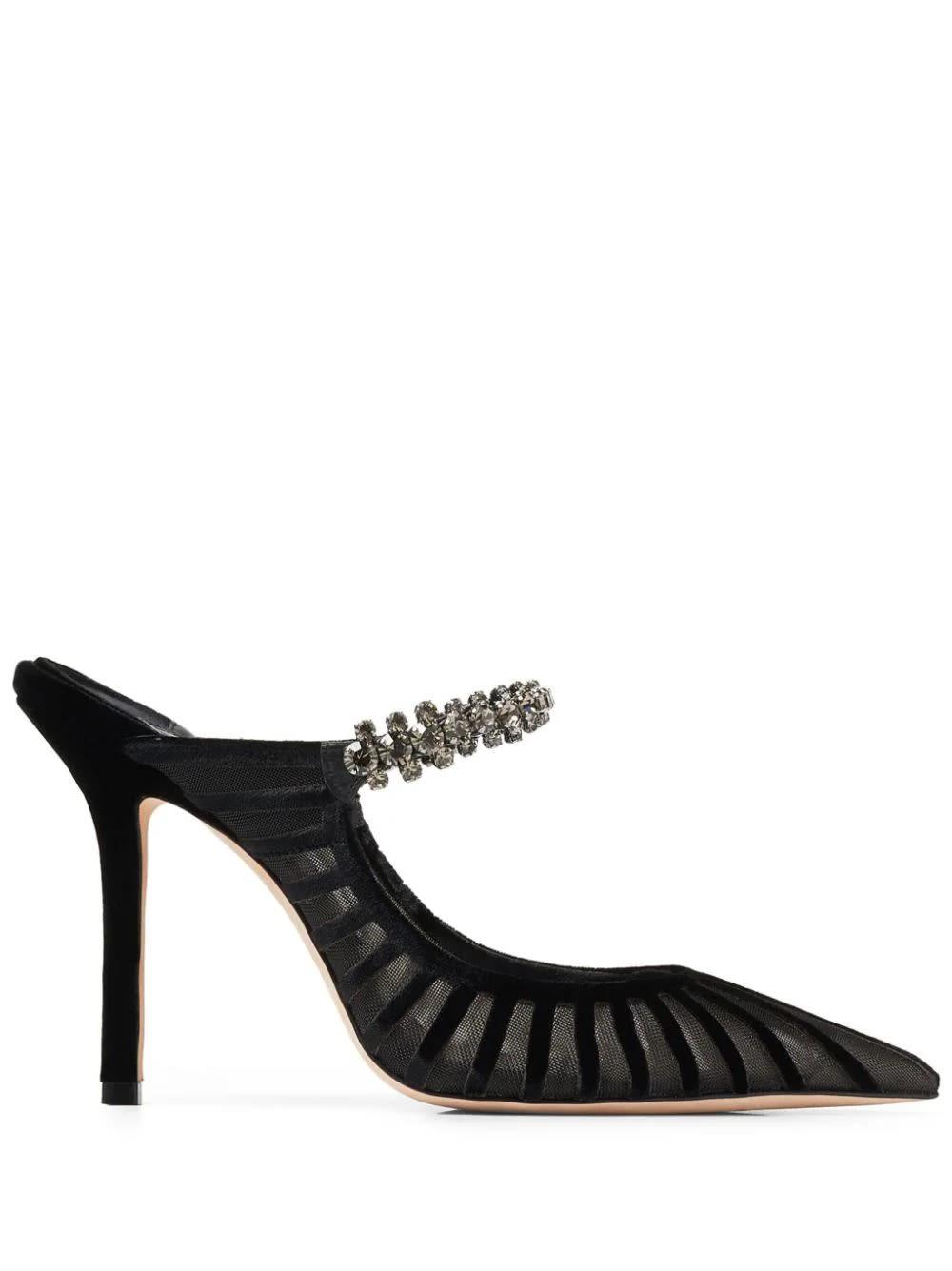 JIMMY CHOO BING100PATBLACK 関税送料込 Jimmy Choo Flocked Velvet Striped Mesh Bing 100 Pumps With